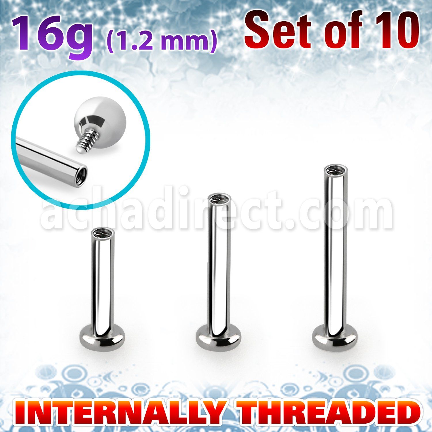 xtrlbic set 10 labret tragus acero 316l base redonda 2 5mm rosca interna distribuidor