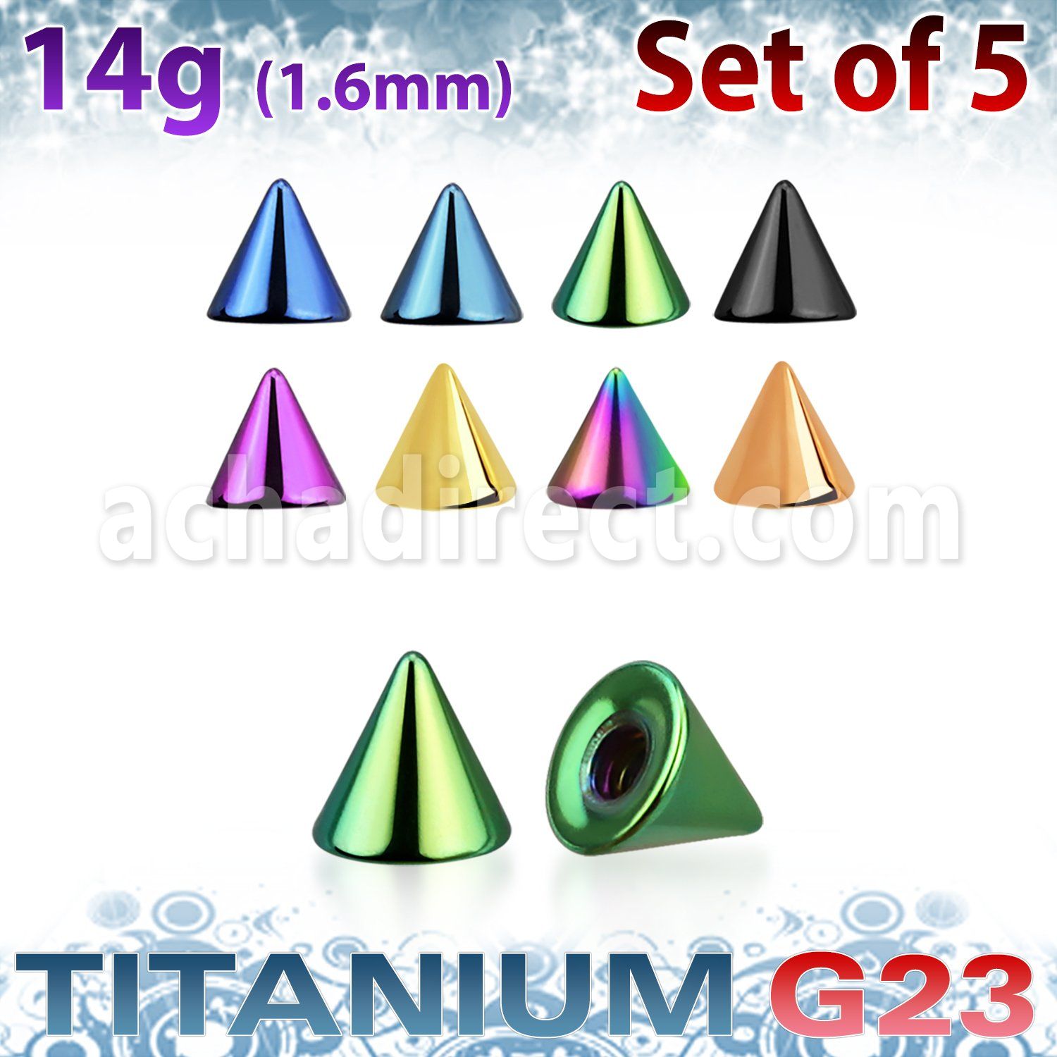 xucnt3g set 5 conos titanio g23 anodizado 3mm rosca mayorista