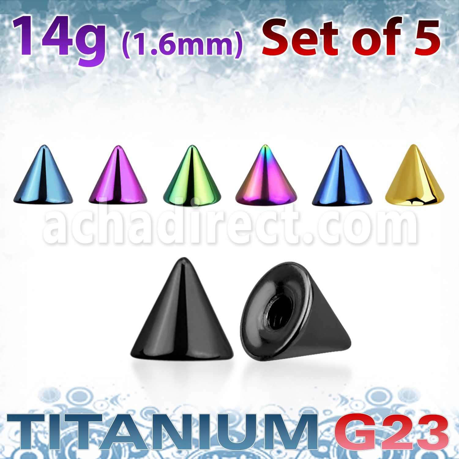 xucnt4g set 5 conos titanio g23 anodizado 4mm rosca distribuidor mayorista