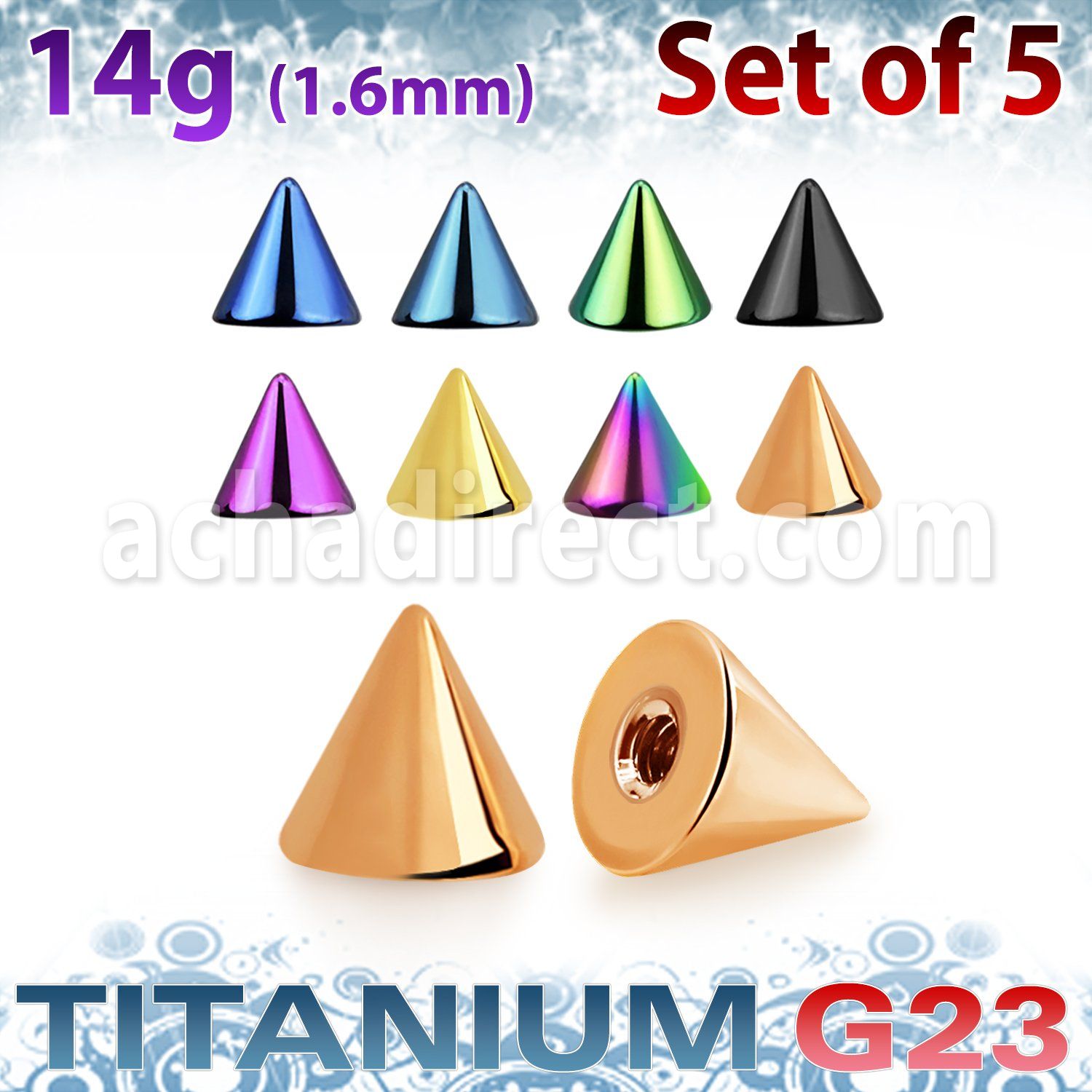 xucnt5g set 5 conos titanio g23 anodizado 5mm rosca distribuidor