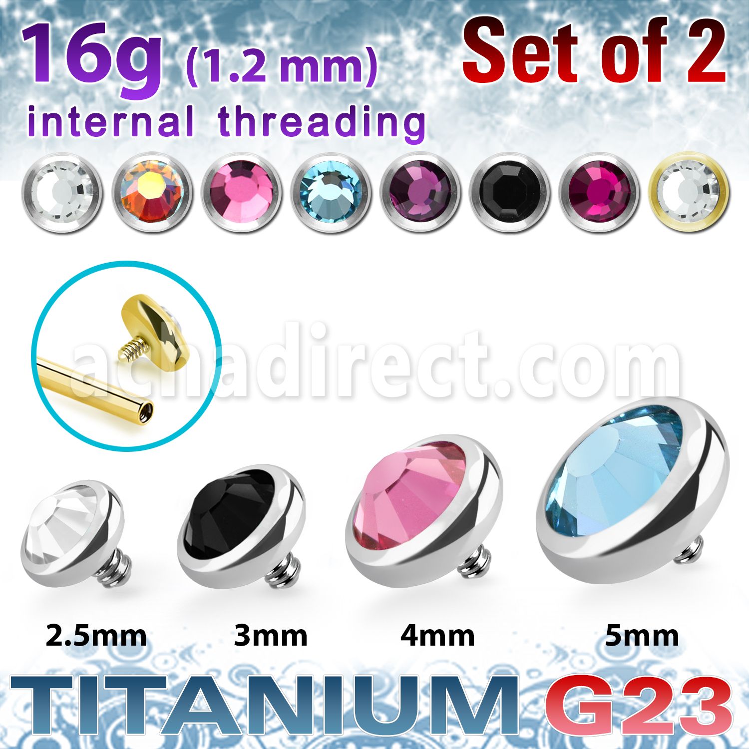 xufbin titanium g23 flat back bezel set crystal tops 2pcs