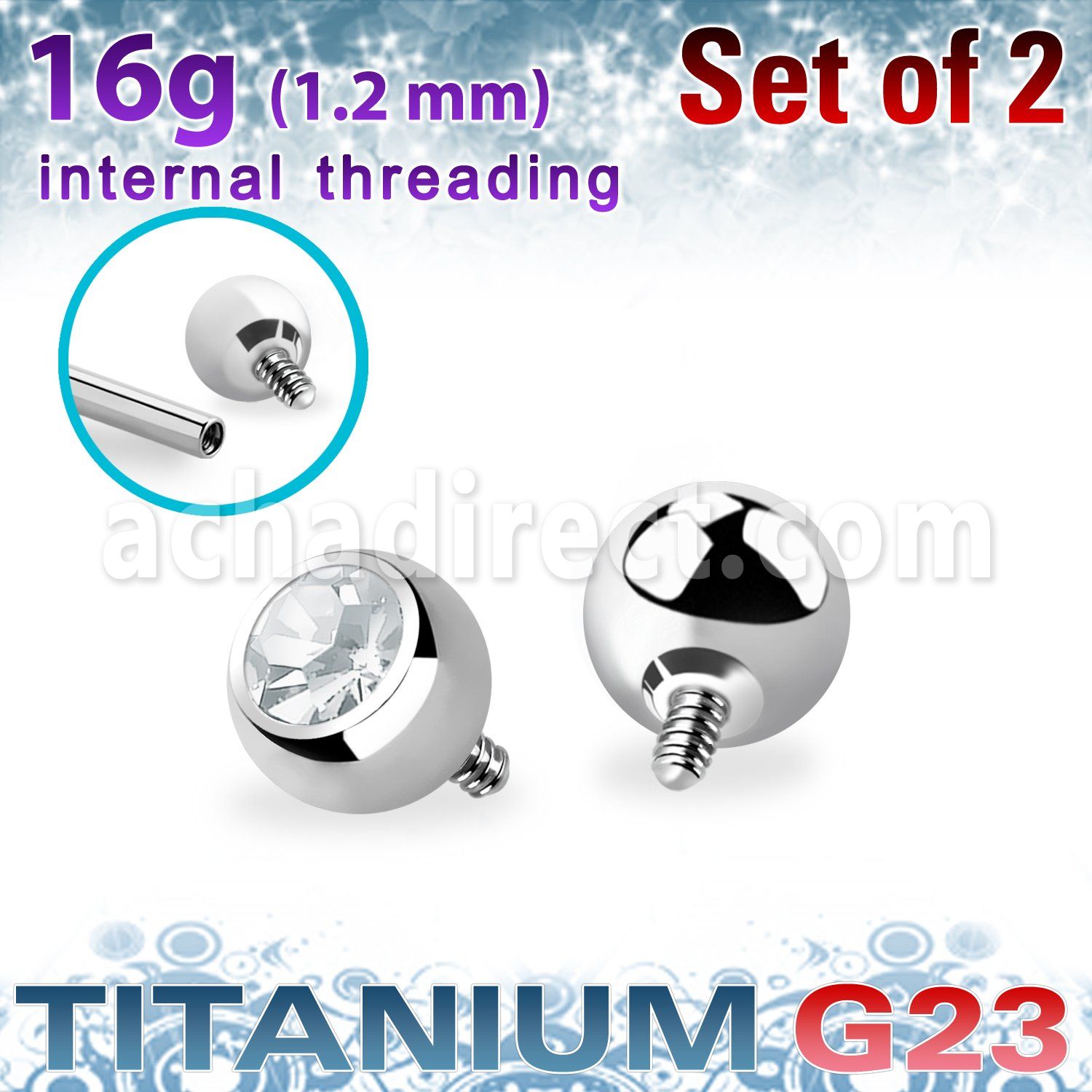 xujb4si titanium g23 4mm bezel set crystal balls 2pcs