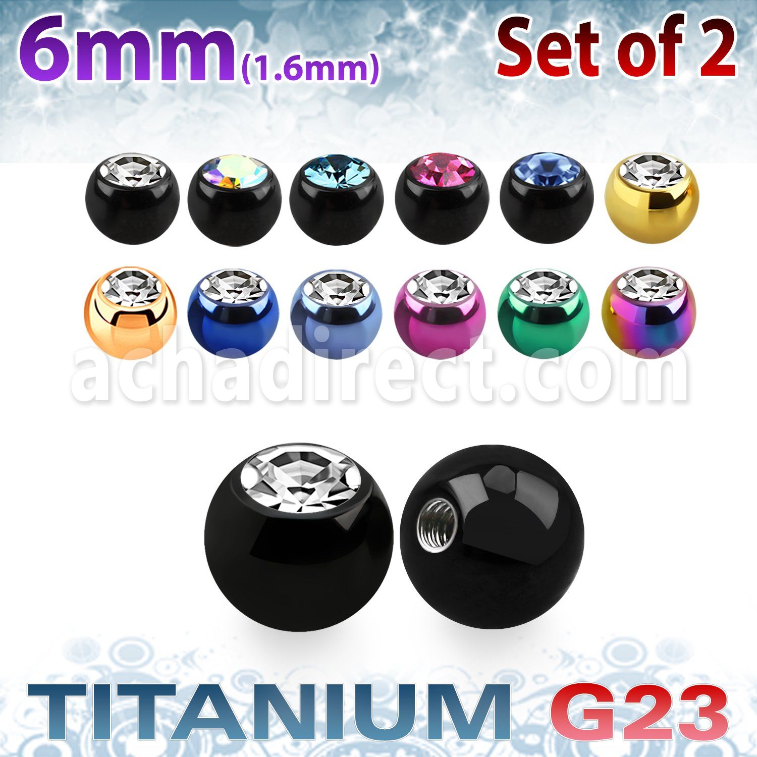 xujbt6g pack 2 bolas g23 anodizado 6mm cristal bisel rosca al por mayor