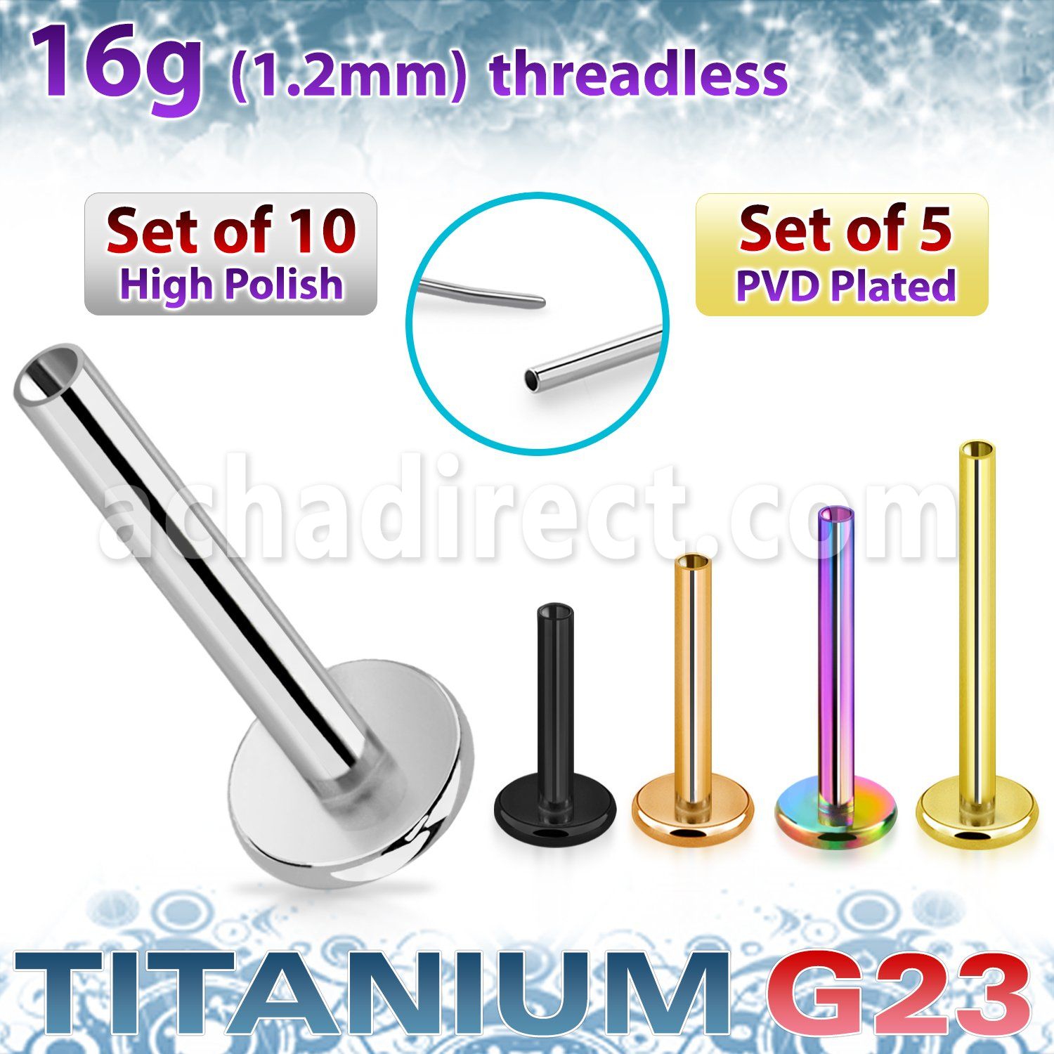 xulbnob16g titanium threadless labret post 16g 4mm 10pcs
