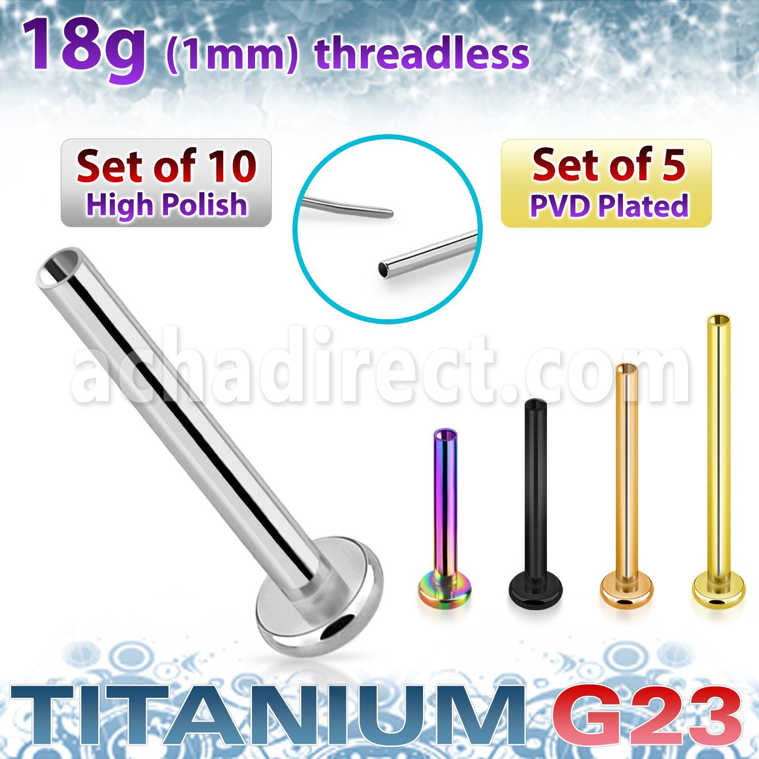 xulbnos18g titanium g23 threadless labret post 18g 10pcs