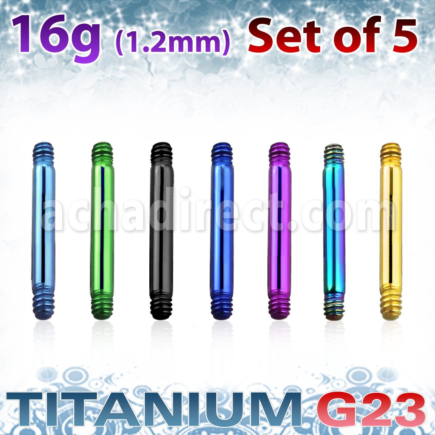 xutbb16 set 5 barras barbells titanio g23 anodizado 5mm rosca mayorista