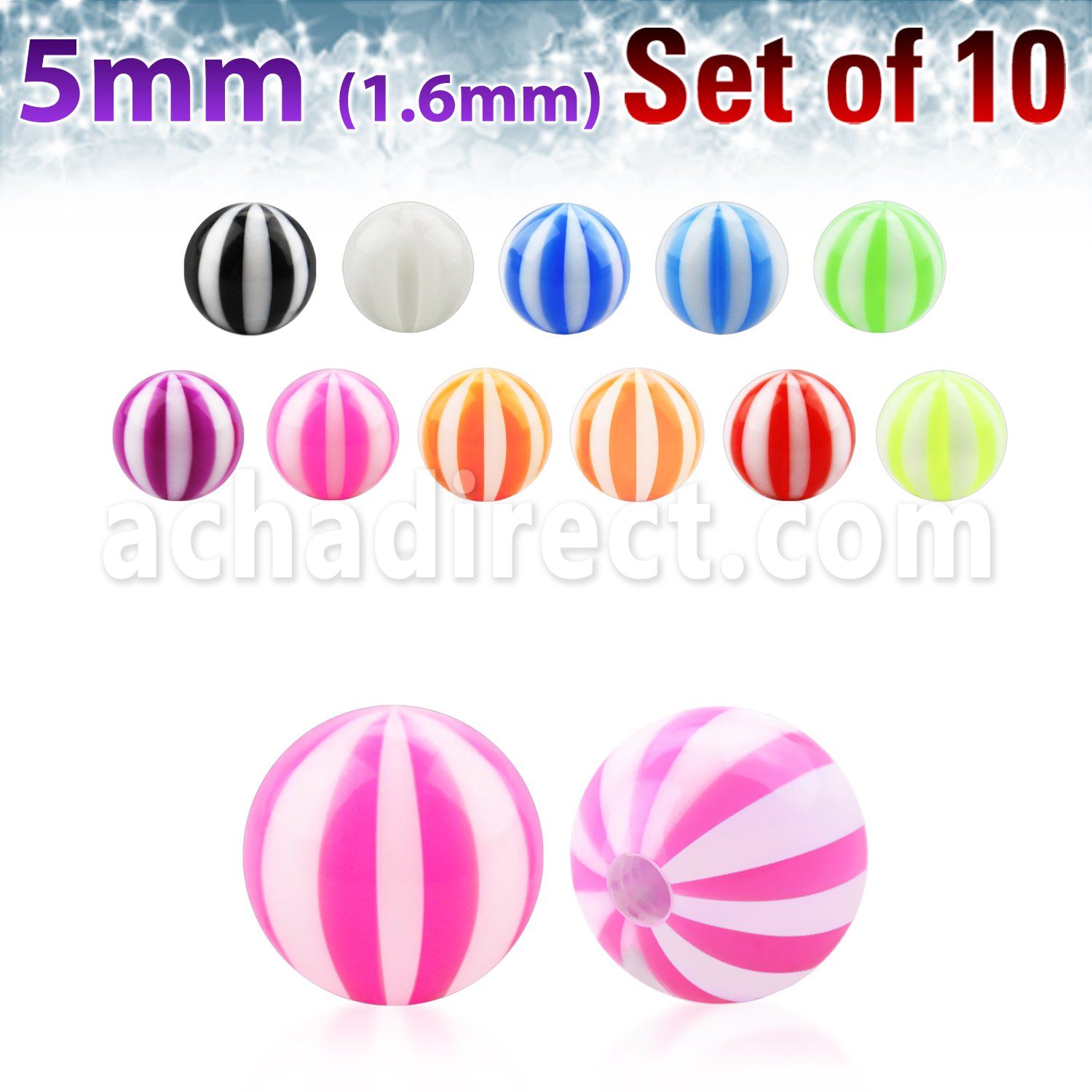 xuvbe5 set 10 bolas acrilico uv pelota playa 5mm rosca distribuidor