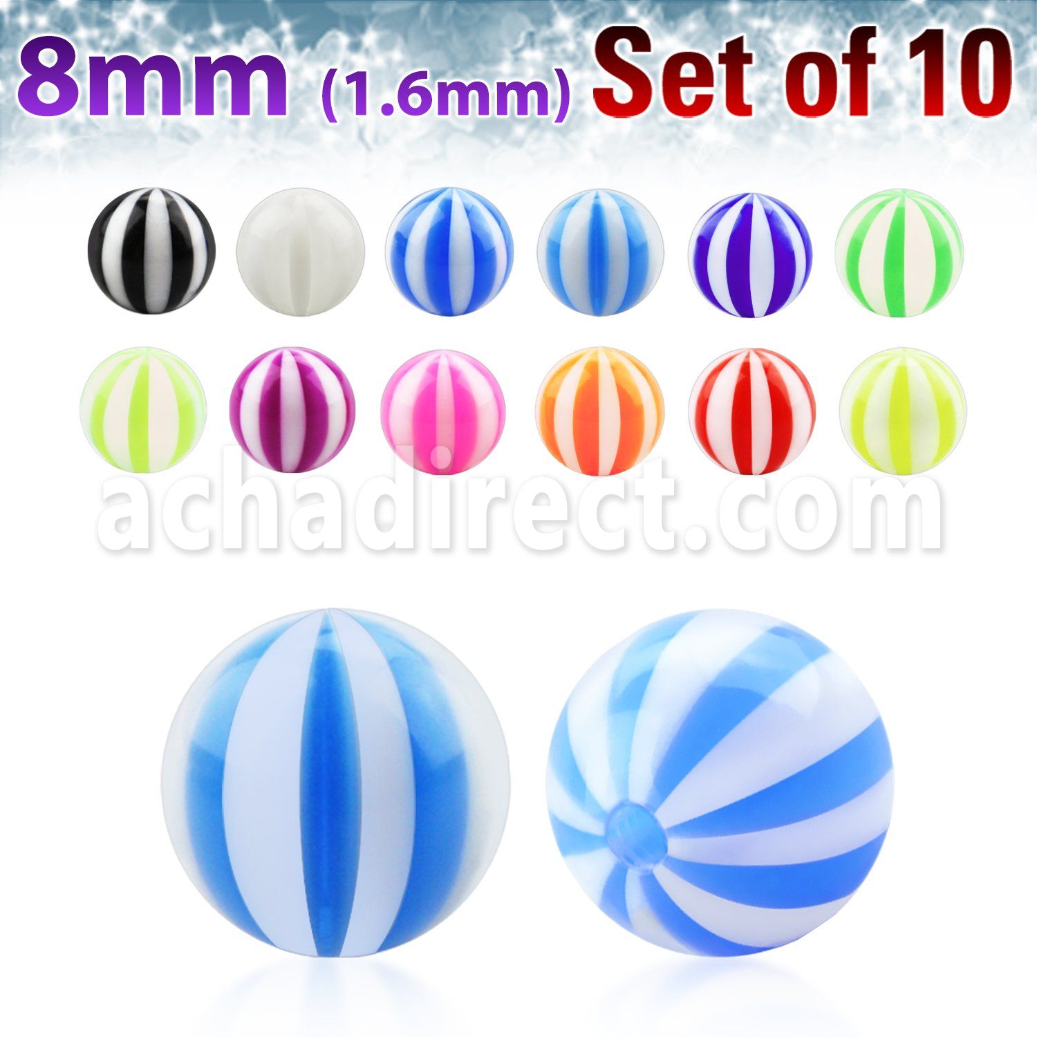 xuvbe8 set 10 bolas acrilico uv pelota playa 8mm rosca mayorista