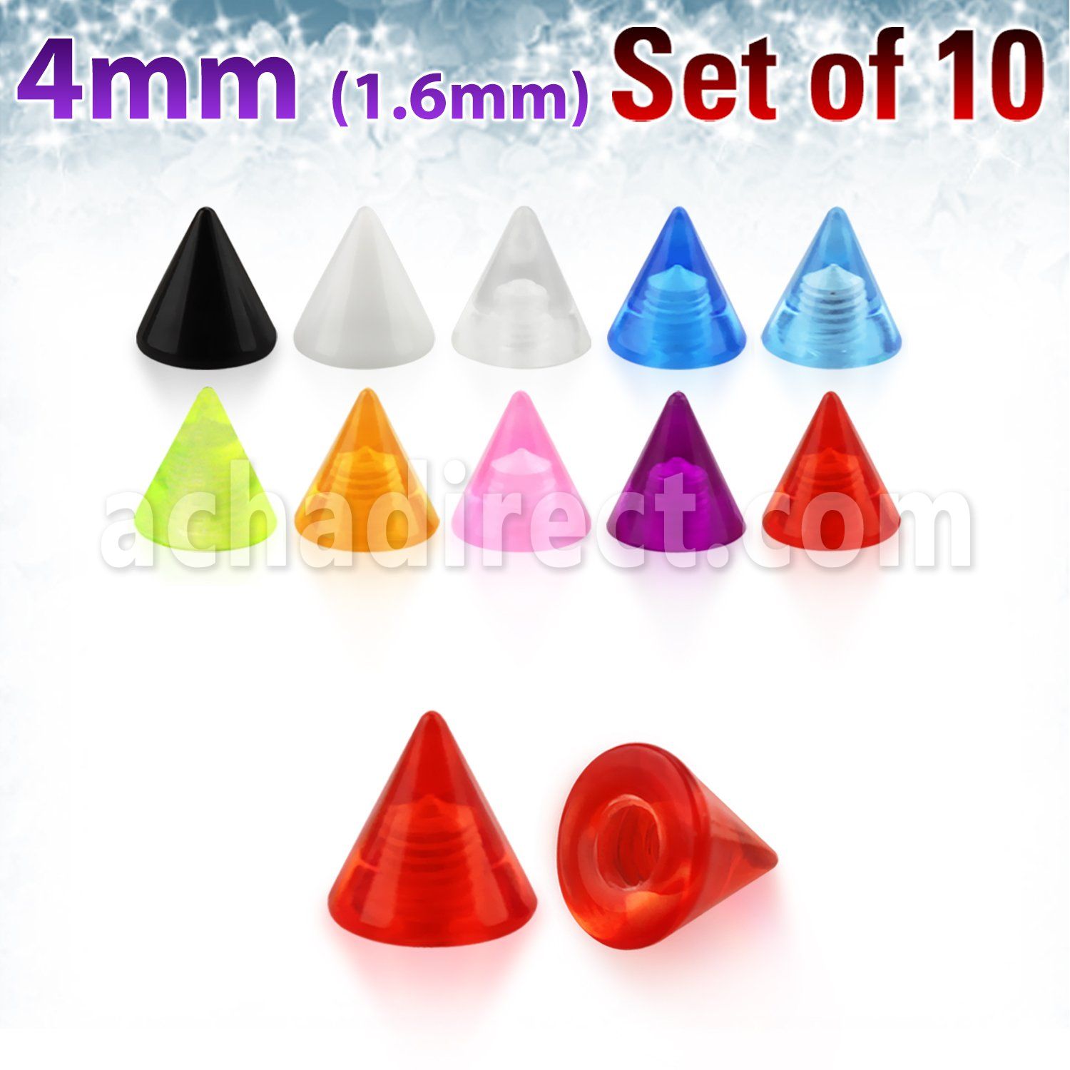 xuvcn4 set 10 conos acrilico uv 4mm rosca al por mayor