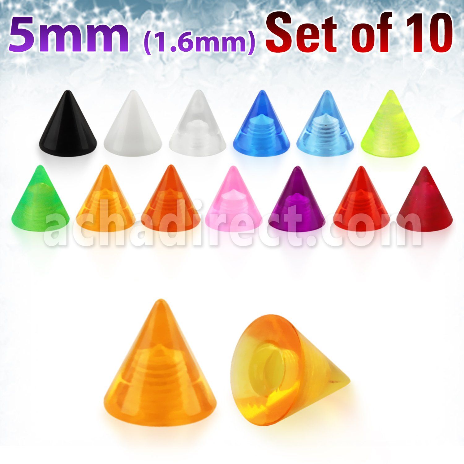 xuvcn5 set 10 conos acrilico uv 5mm rosca al por mayor