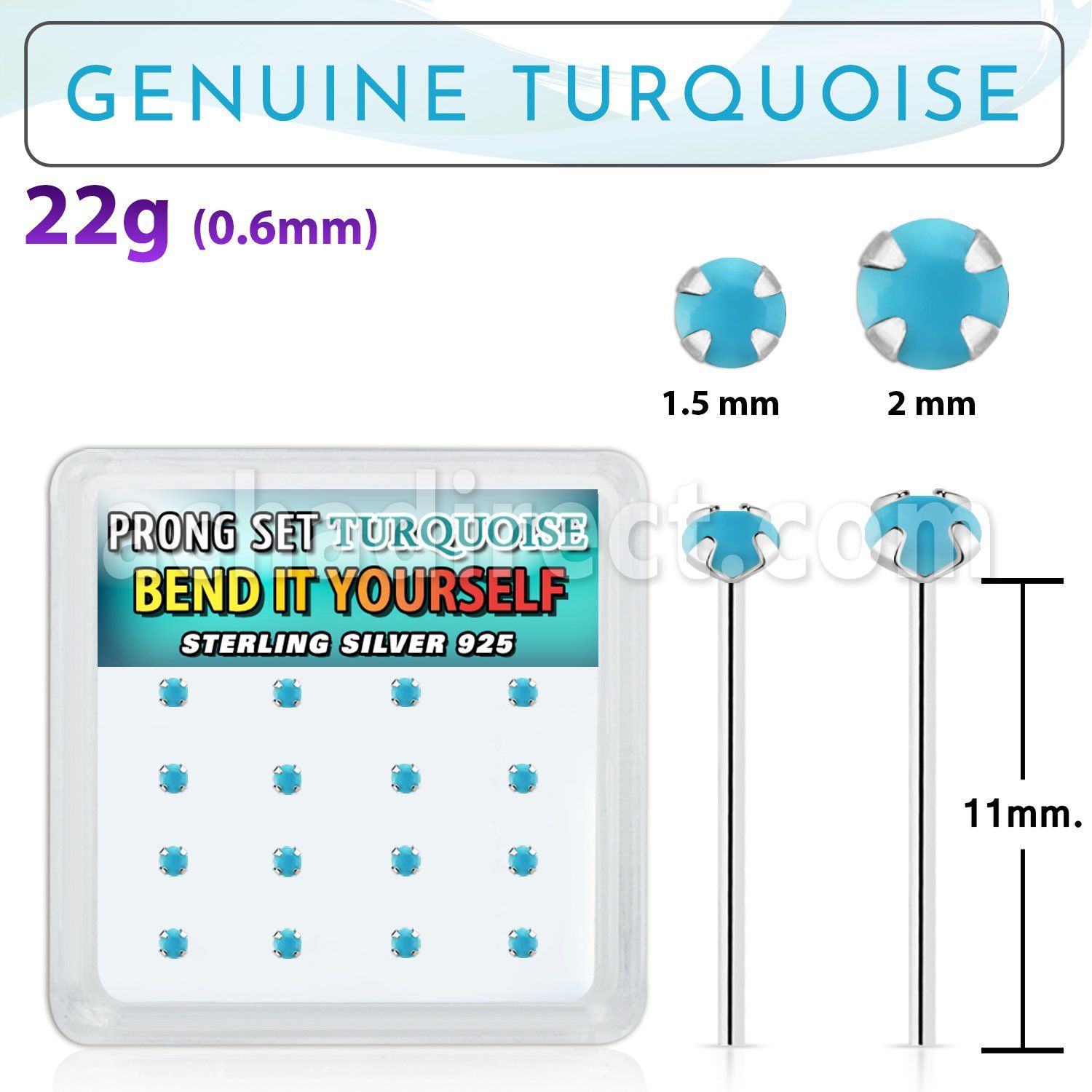 y16pge7 caja 16 piercing nariz doblar tu mismo plata 925 0 6mm turquesa redonda 2mm mayorista