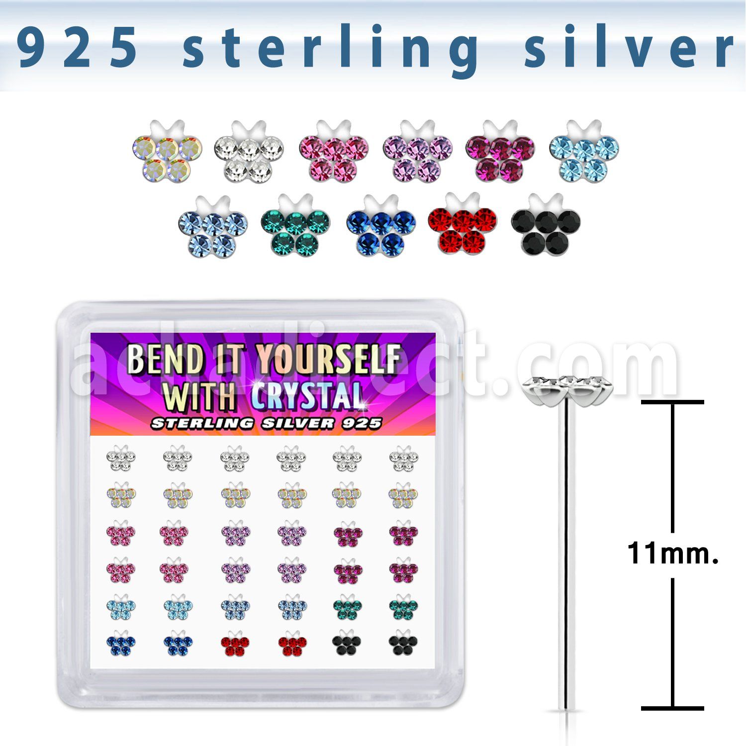 yxbufm36 silver bend it yourself nose studs 22g butterfly 36