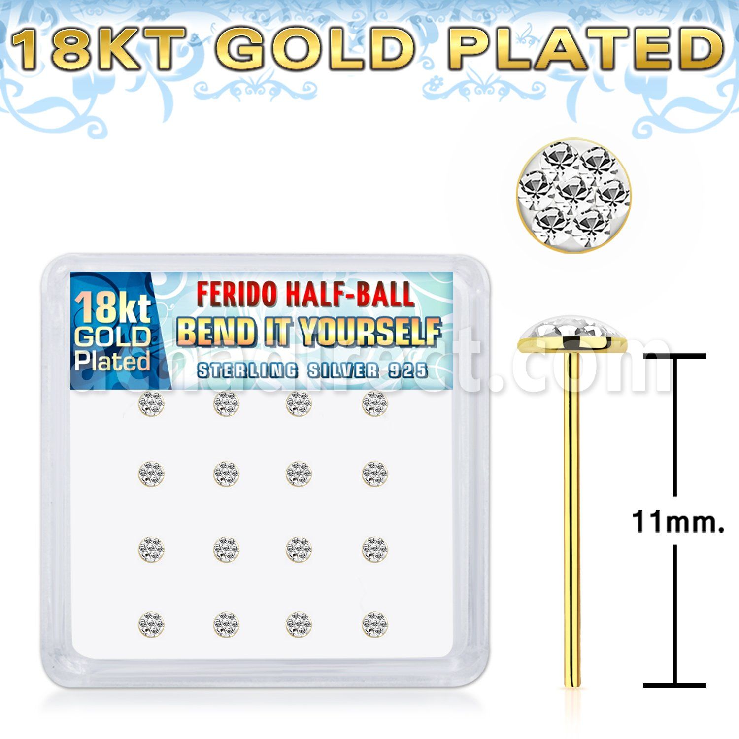 yxfr16gc 18k plated silver bend it yourself nose stud ferido