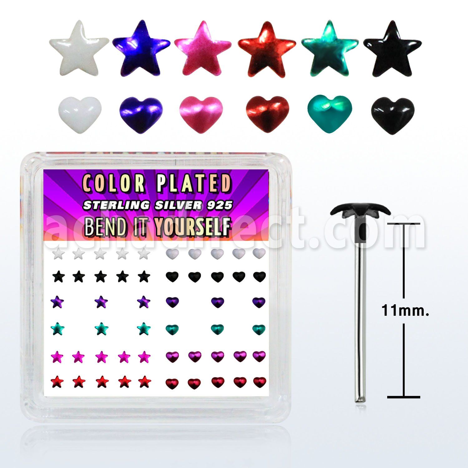 yxphs caja display piercing nariz doblar tu mismo plata 0 6mm estrella corazon colores mayorista