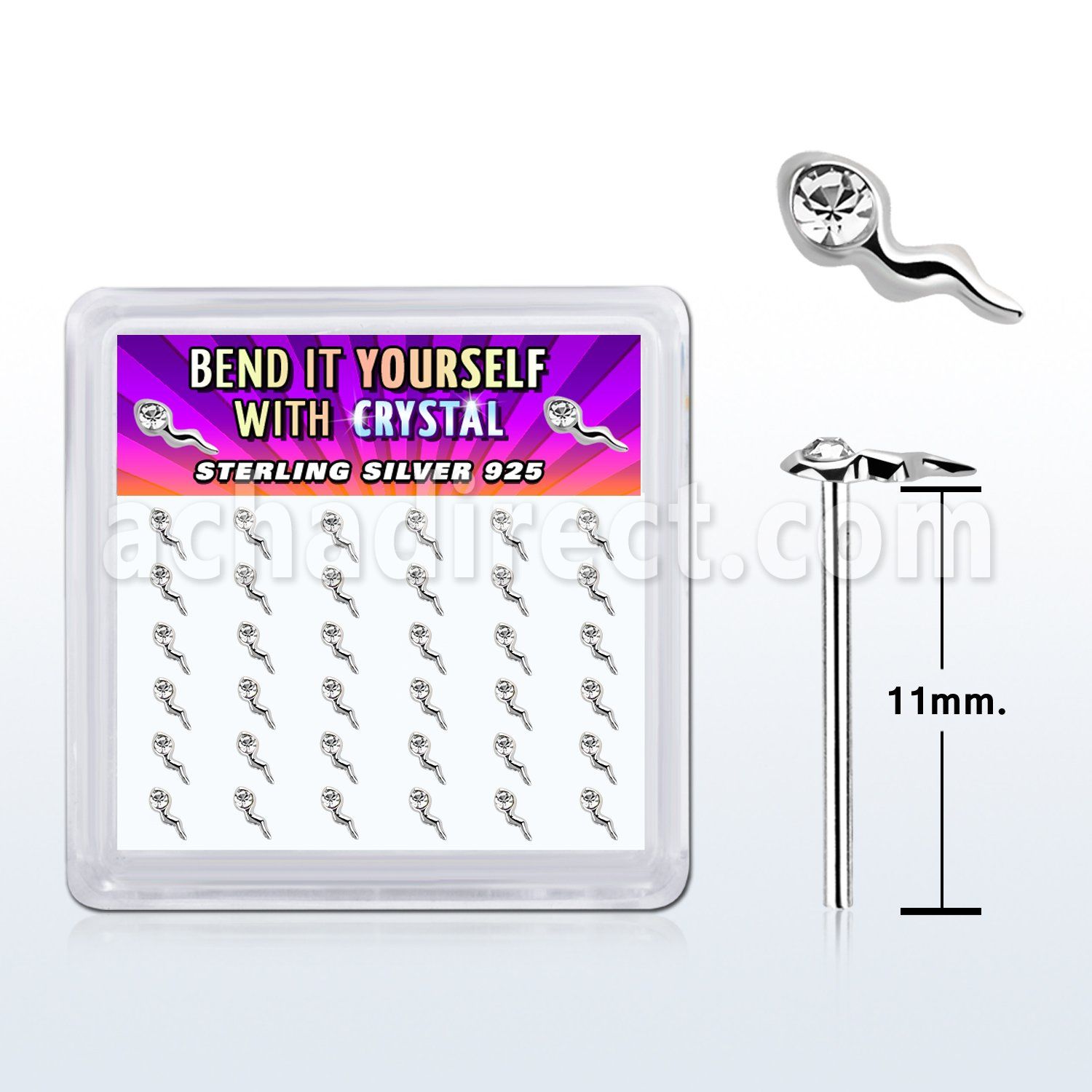 yxsmc36 caja unidades piercing nariz doblarlo tu mismo plata esterlina parte superior espermatozoide cristal claro