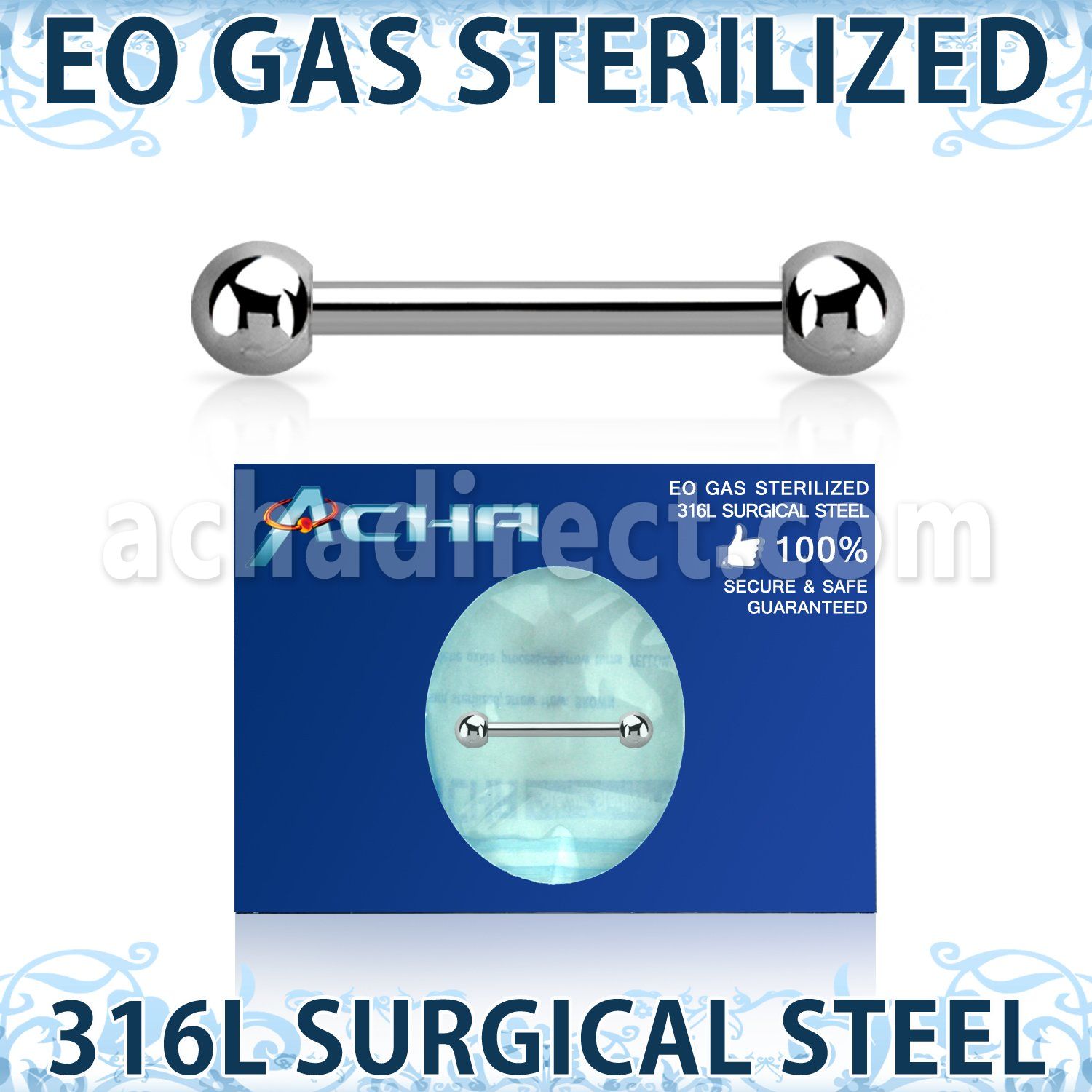 zbbnps eo gas sterilized 316l steel nipple barbell 4mm