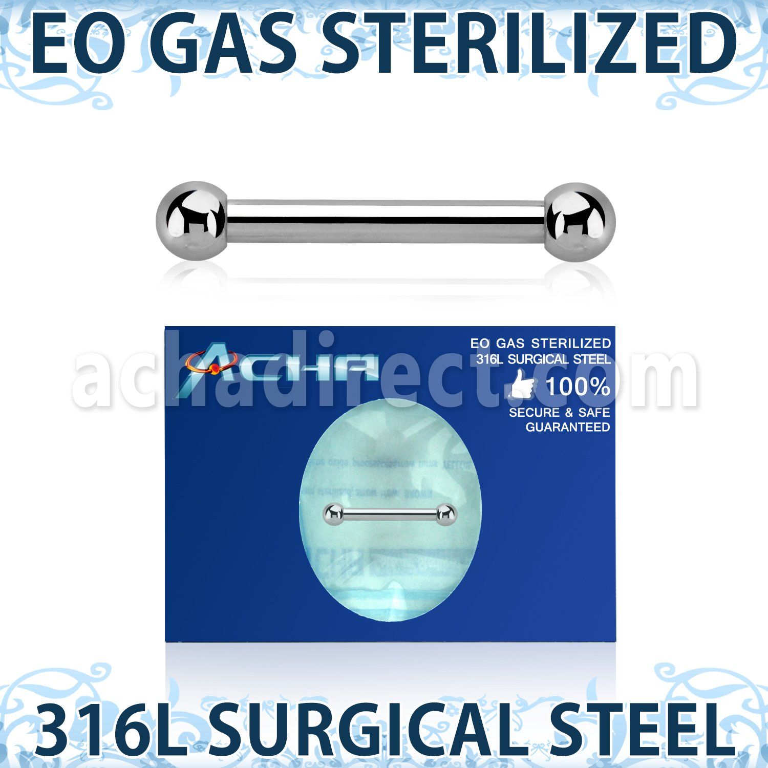 zbbnpss sterilized 316l steel nipple barbell 14g two balls