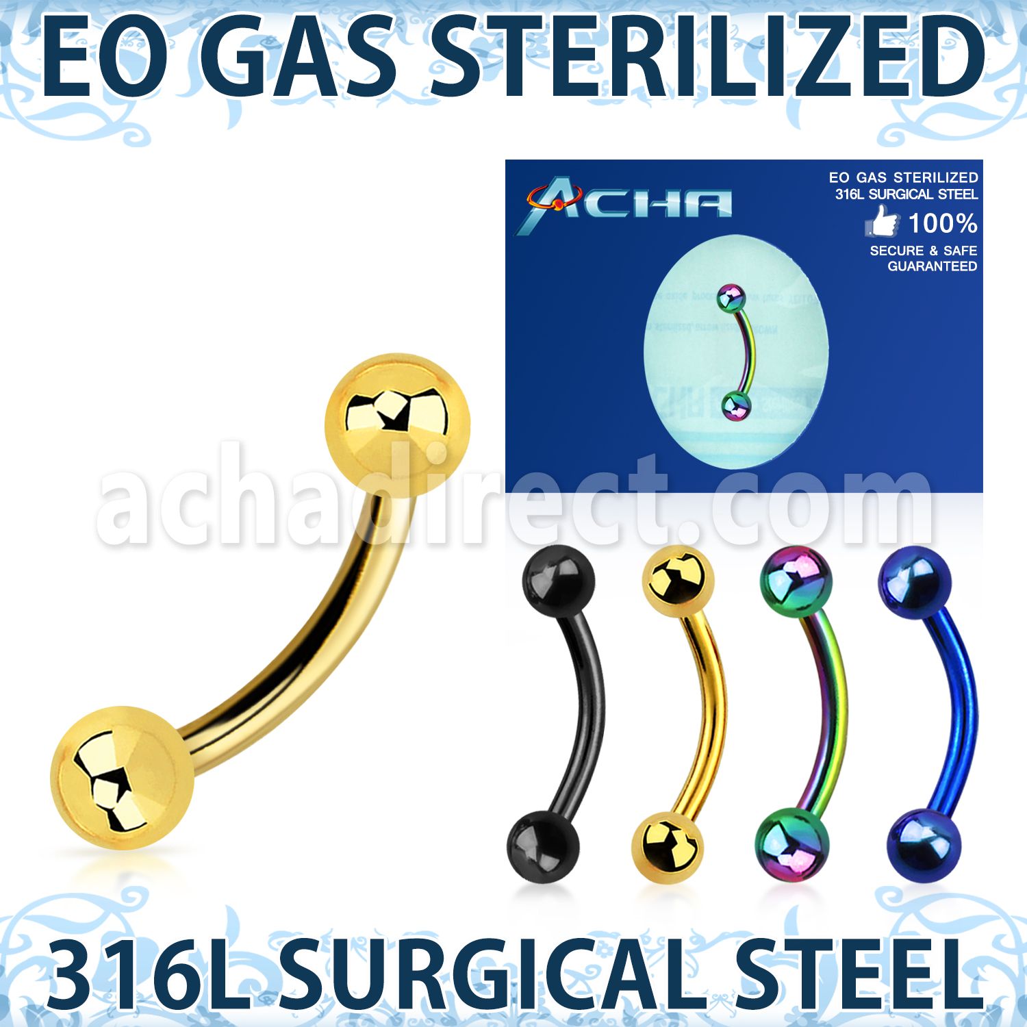 zbnetb sterilized pvd plated steel eyebrow banana two balls