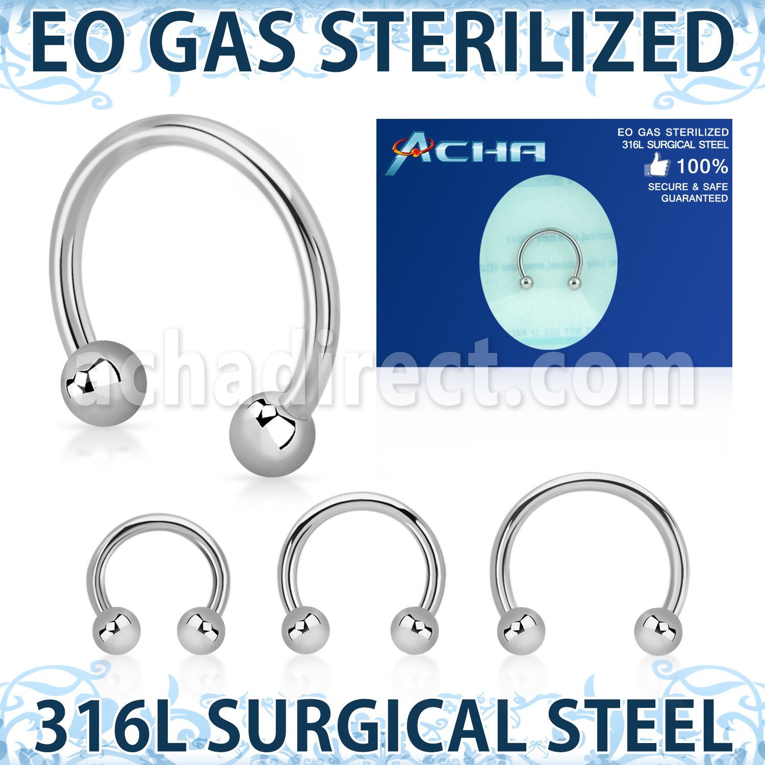 zcbeb piercing esterilizado barbell circular acero 316l bolas 3mm al por mayor