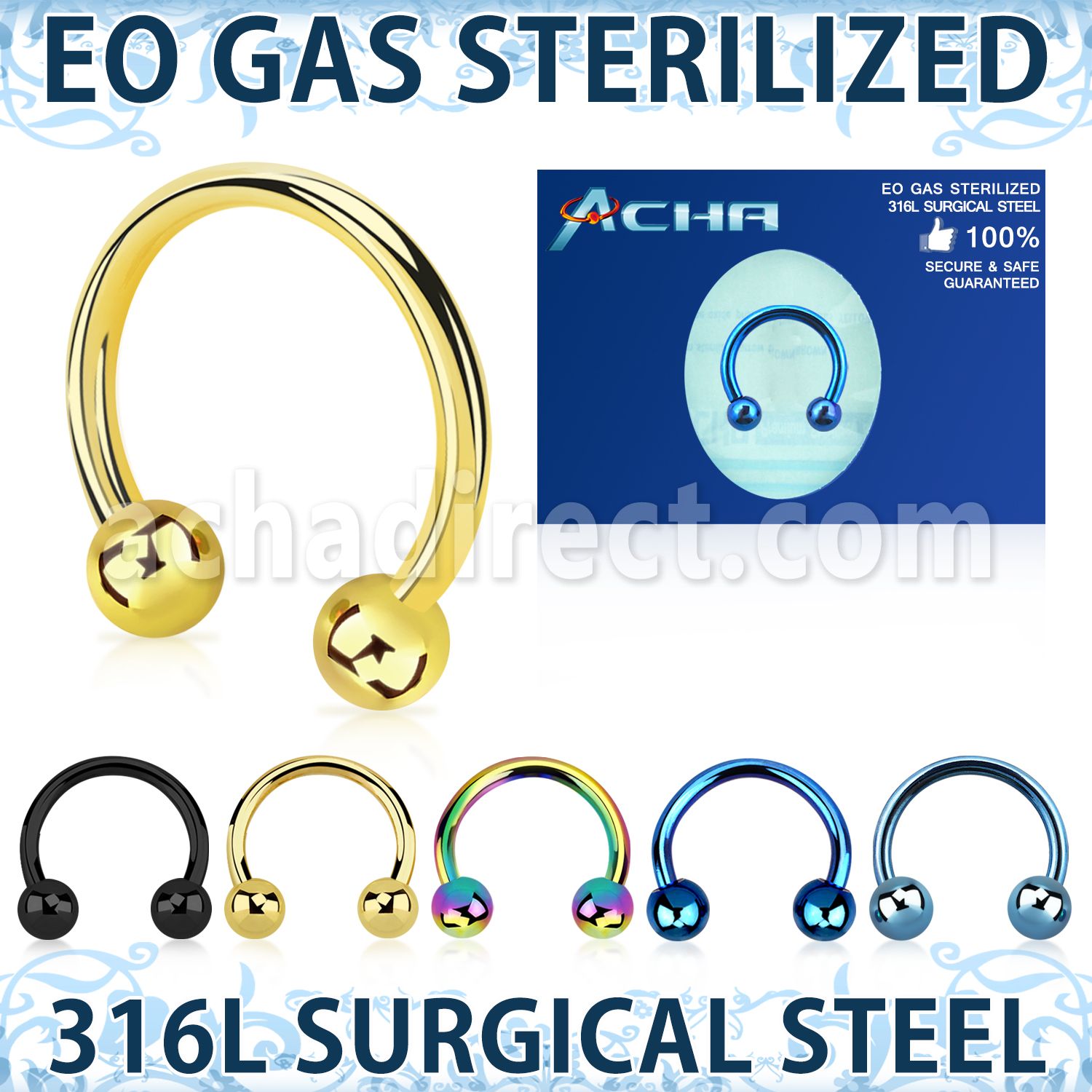 zcbetb sterilized pvd plated steel circularbarbell two balls
