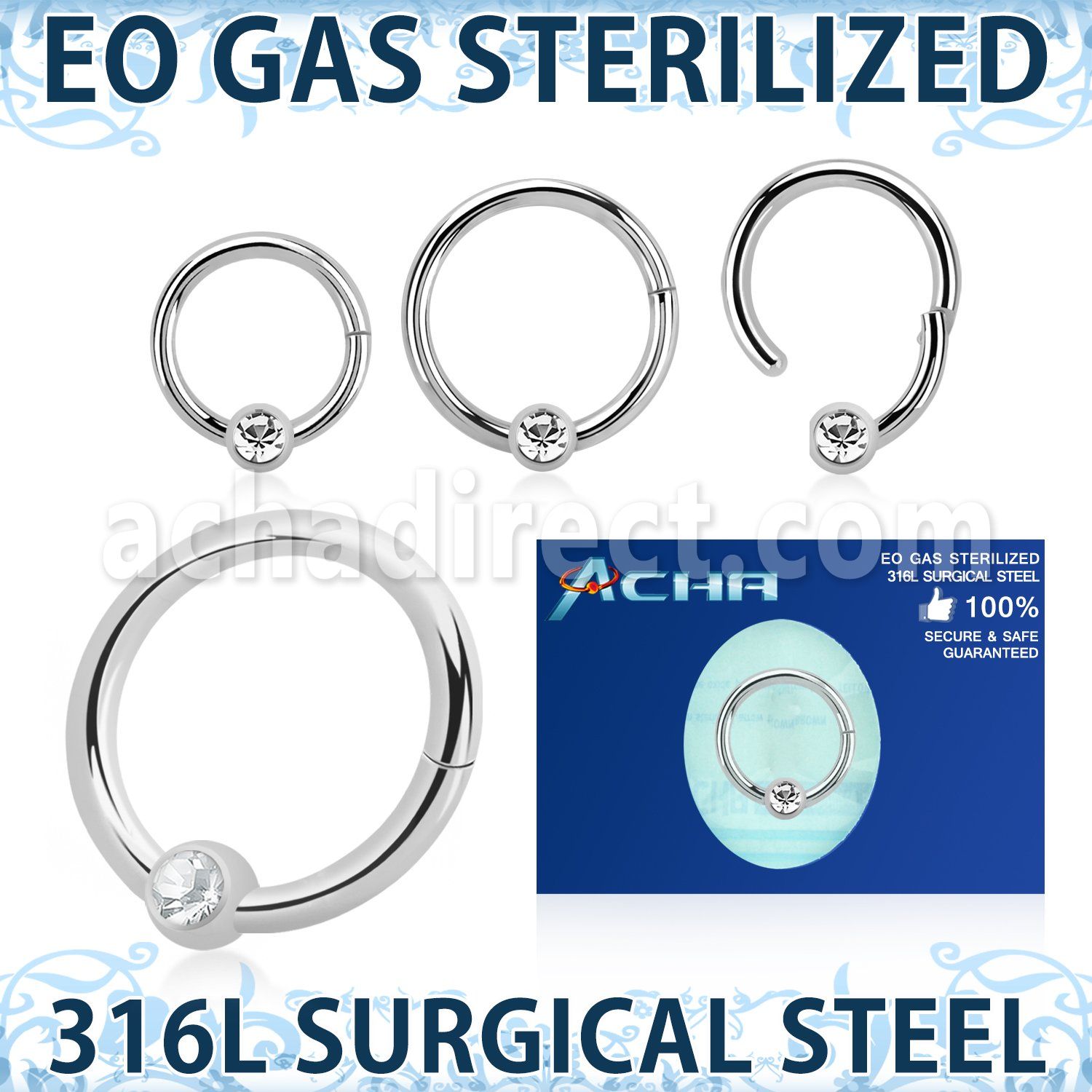 zhbcrc16 sterilized steel ball closure ring 16g crystal