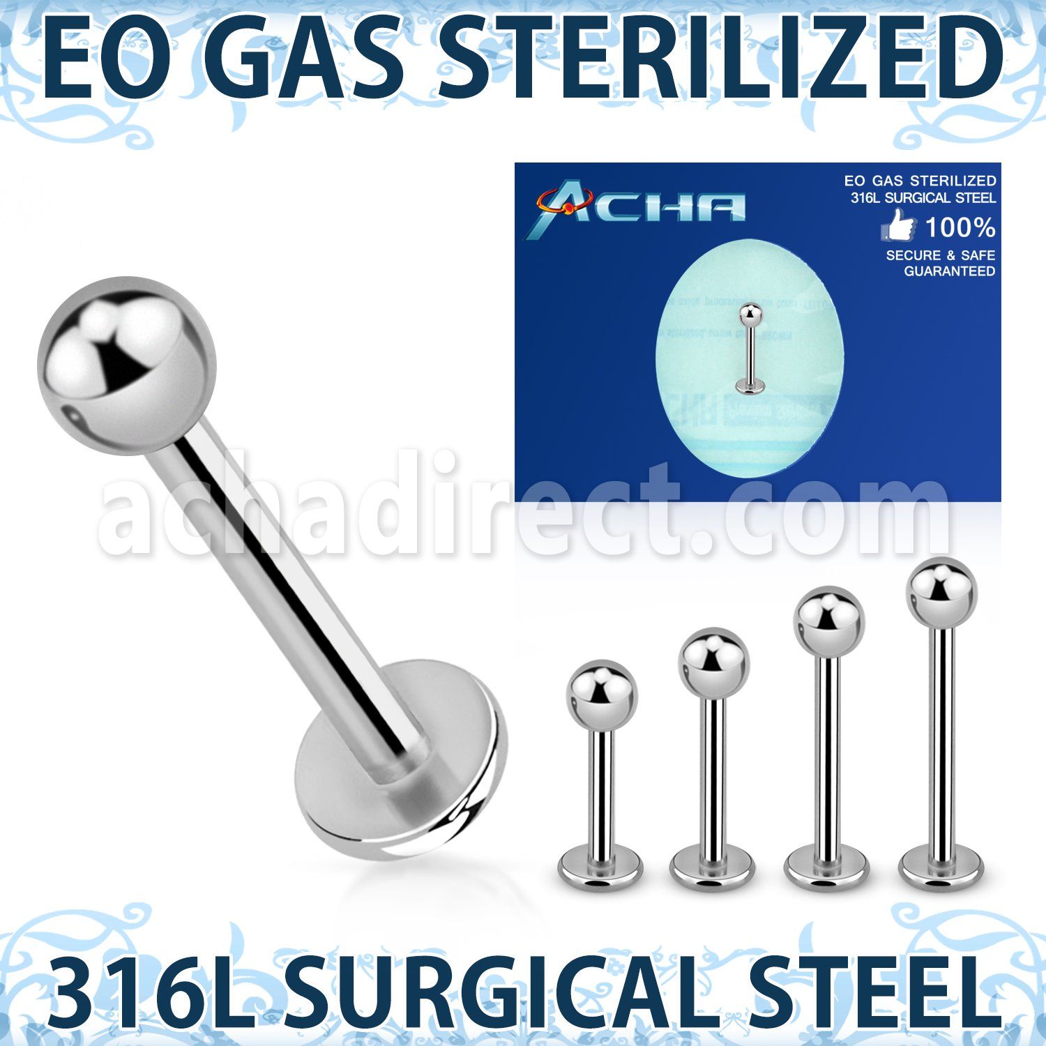 zlbb3 piercing esterilizado labret acero 316l bola 3mm distribuidor mayorista