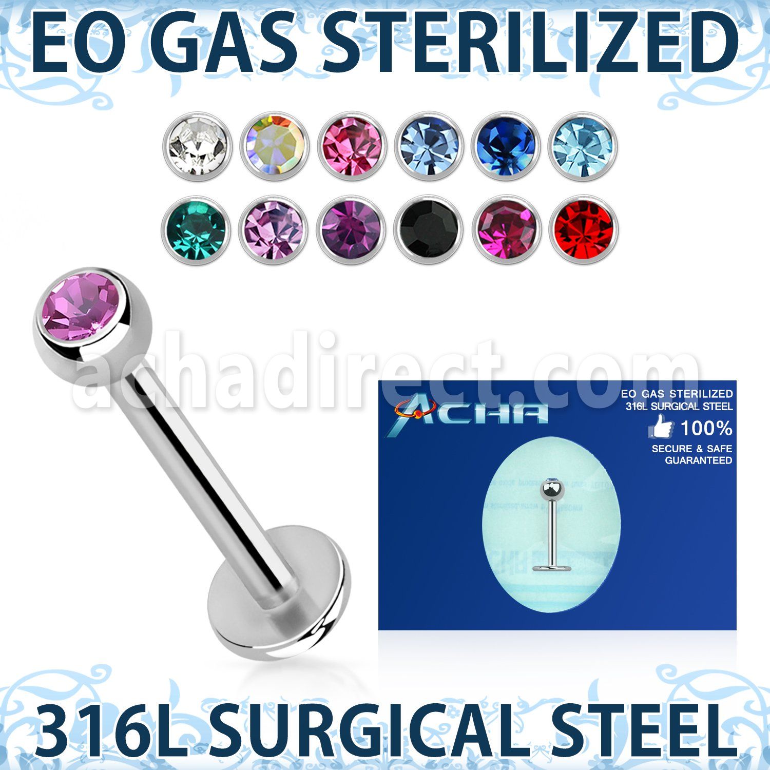 zlbc3 piercing esterilizado labret acero 316l bola joya bisel 3mm 8mm 10mm mayorista