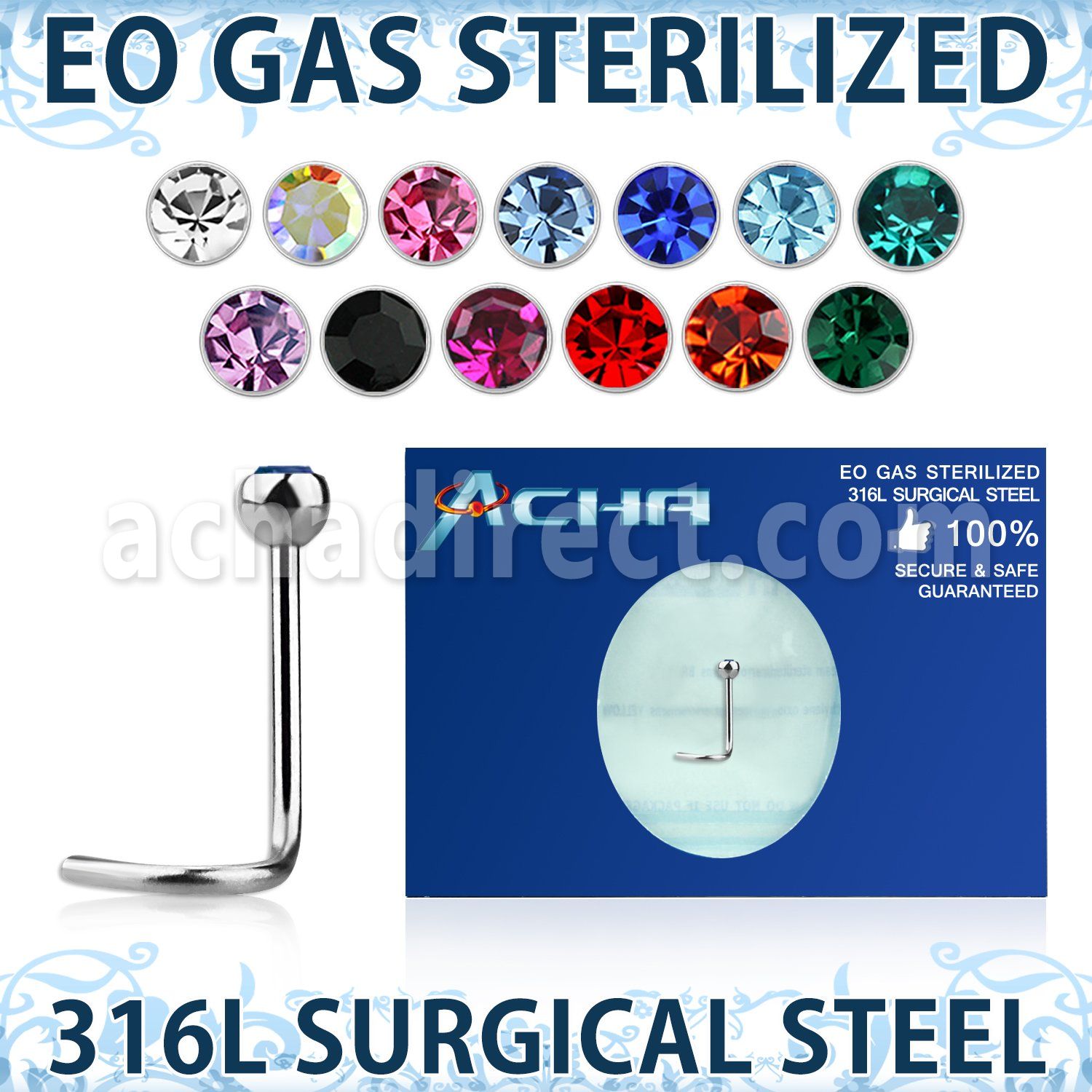znscb25 piercing esterilizado piercing nariz l acero 316l cristal redondo bisel 1 5mm al por mayor