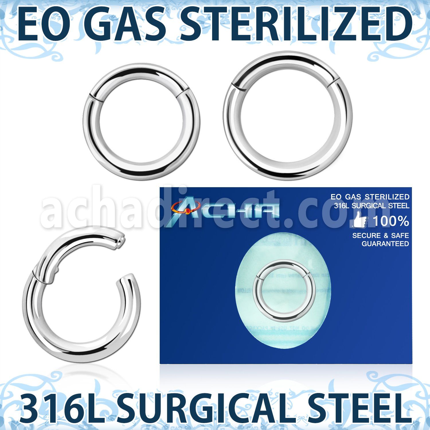 zsegh10 sterilized 316l steel hinged segment ring 10g