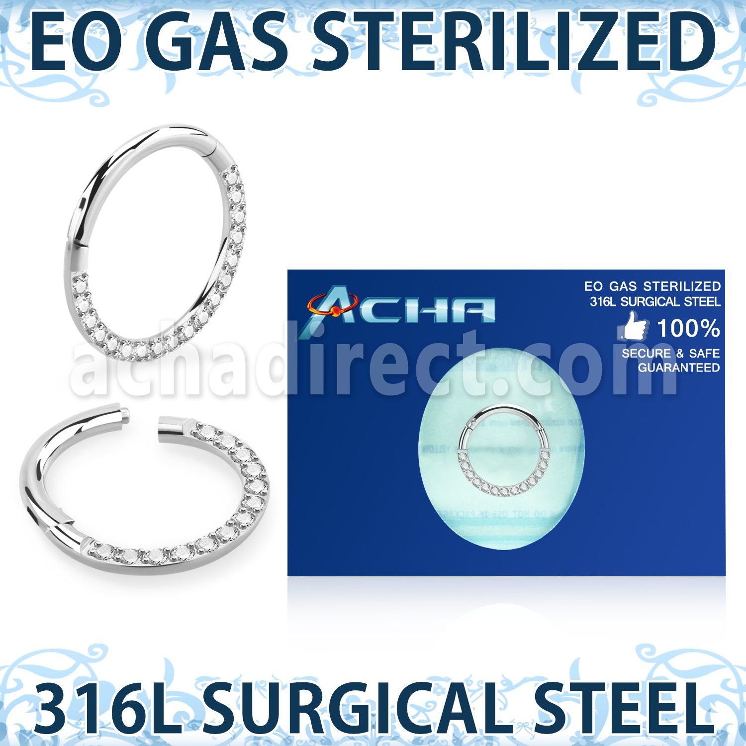 zsgsh11 sterilized steel hinged segment ring cz at side