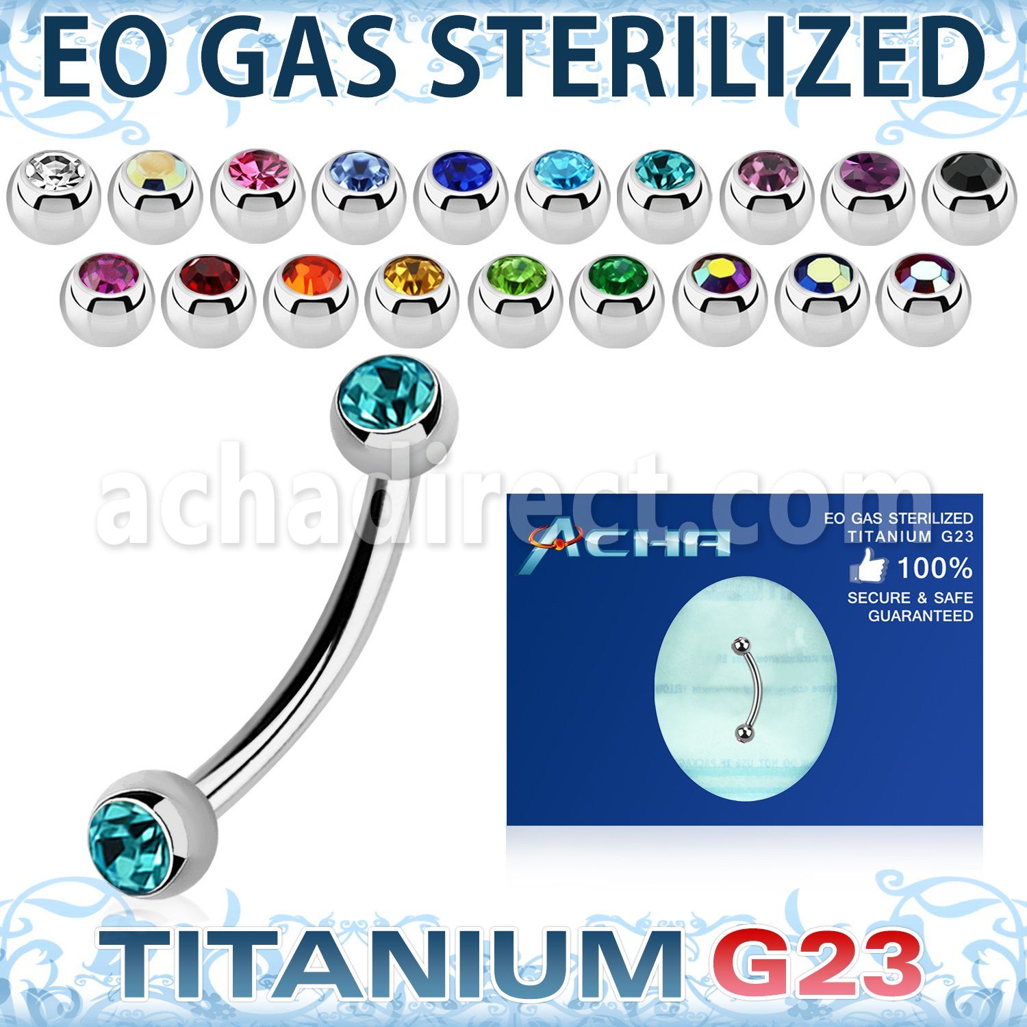 zubne2c eo gas sterilized piercing titanium g23 eyebrow banana 3mm balls
