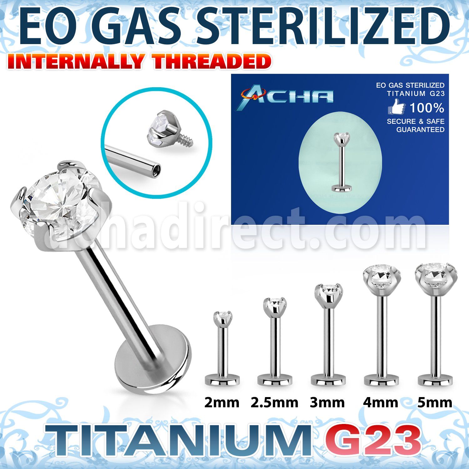 zulbin12 sterilized titanium g23 labret 16g cz internal