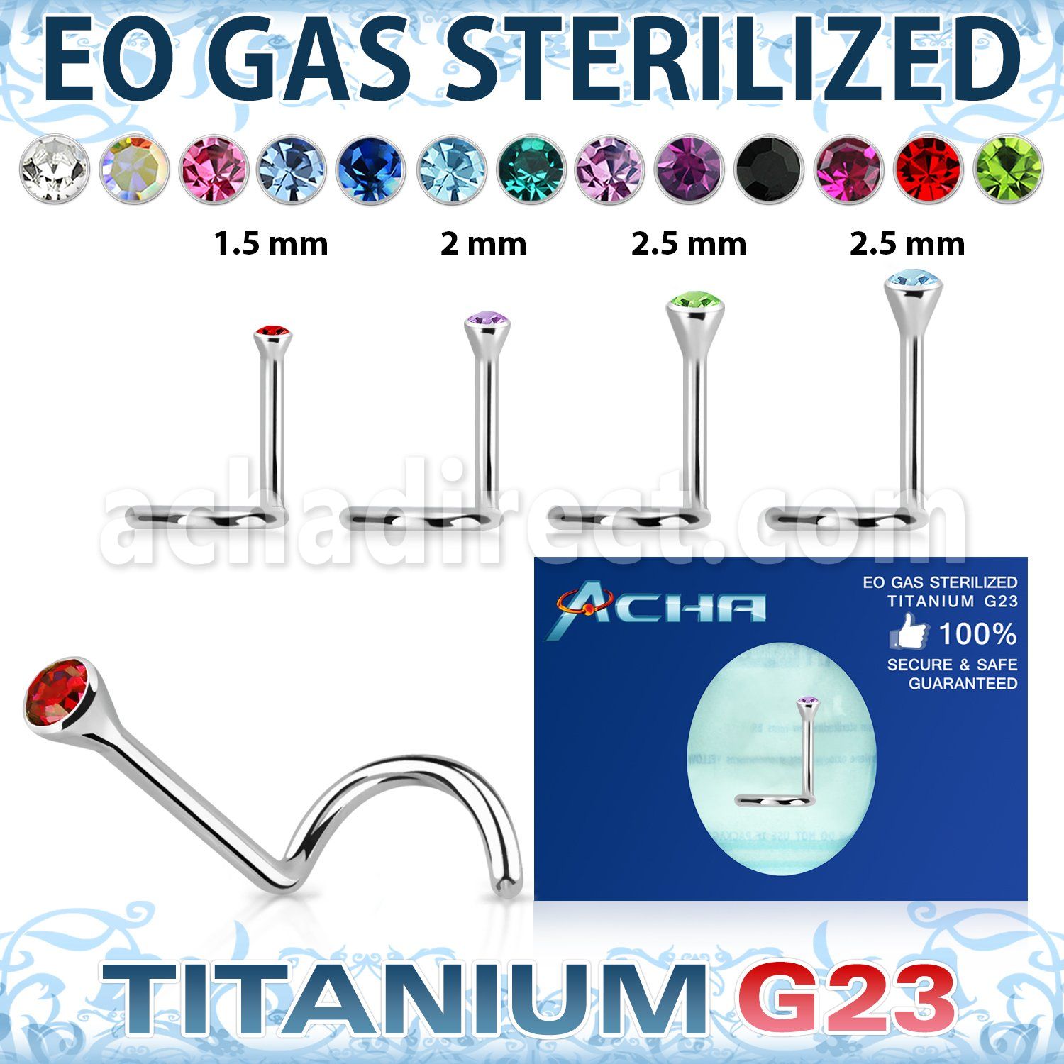 zunsc piercing esterilizado piercing nariz l titanio g23 1mm cristal redondo bisel 1 5mm distribuidor mayorista