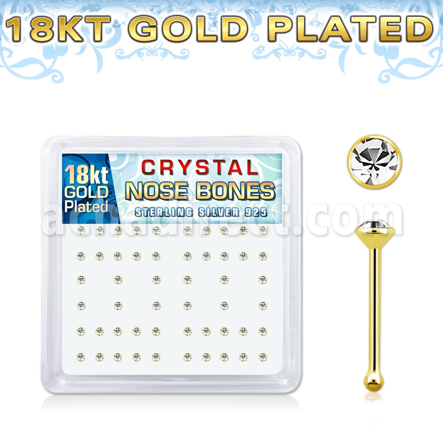 18nbbxc silver nose bone with 1 5mm crystal 18k gold plating