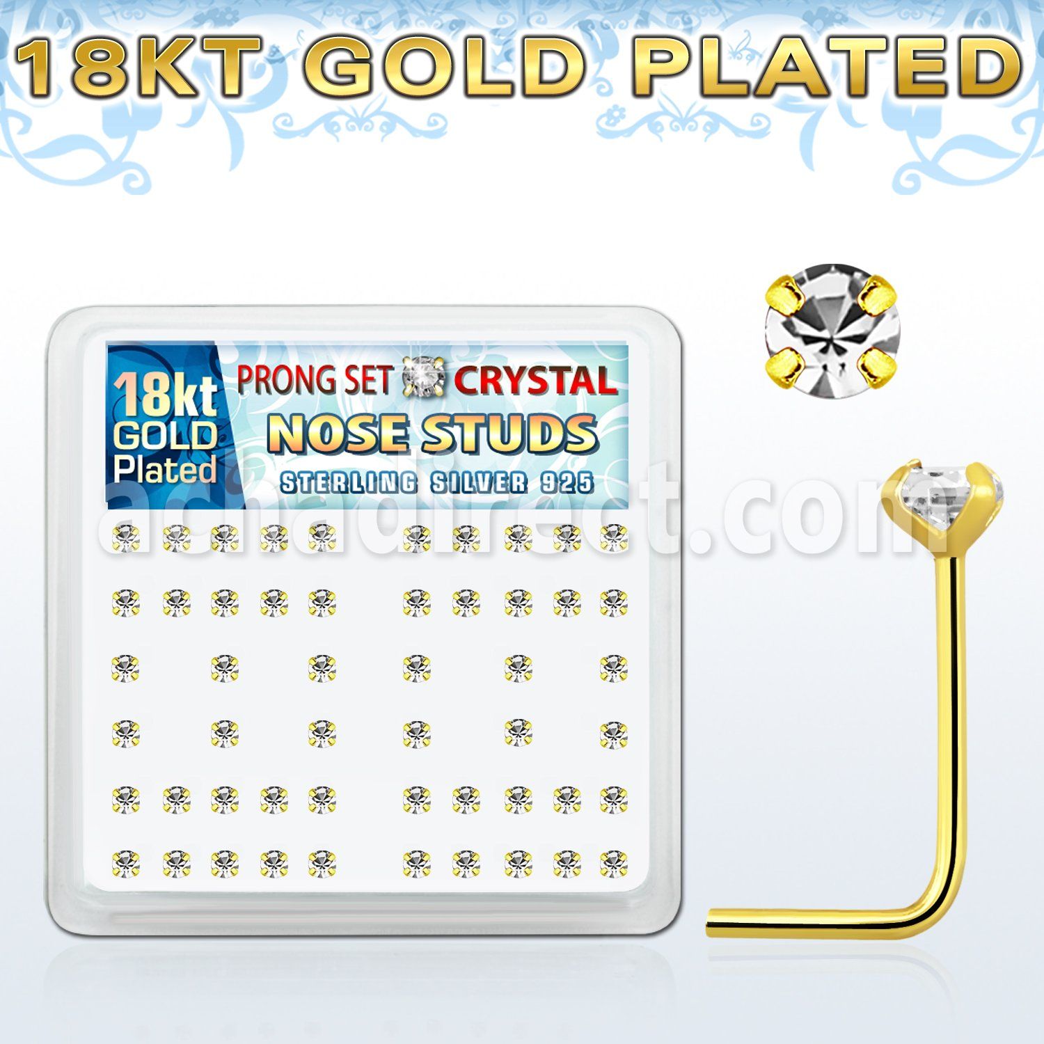 18sp14xc gold silver nose studs w 2mm prong set clear crystals