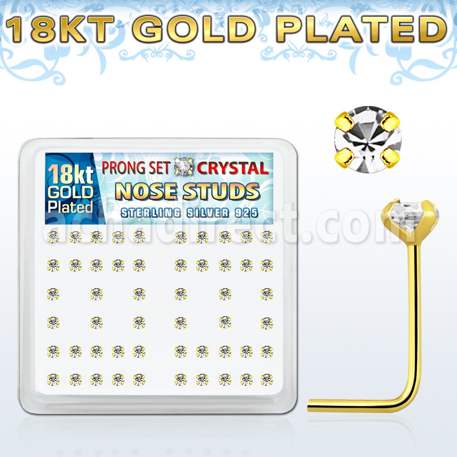 18sp19xc gold silver nose studs w 2 5mm clear prong set crystals