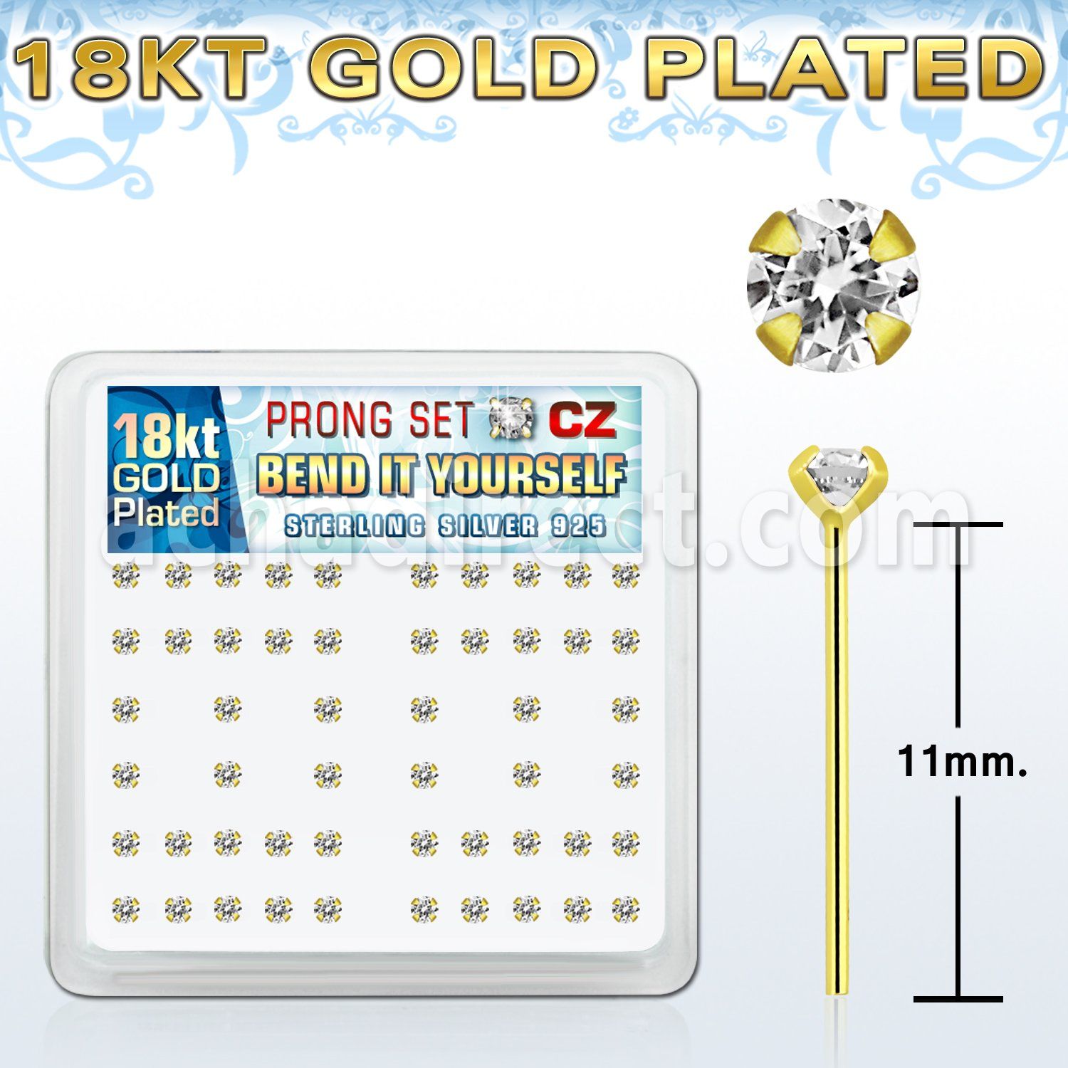 18yz25xc gold silver bend it nose studs w 2 5mm clear prong cz