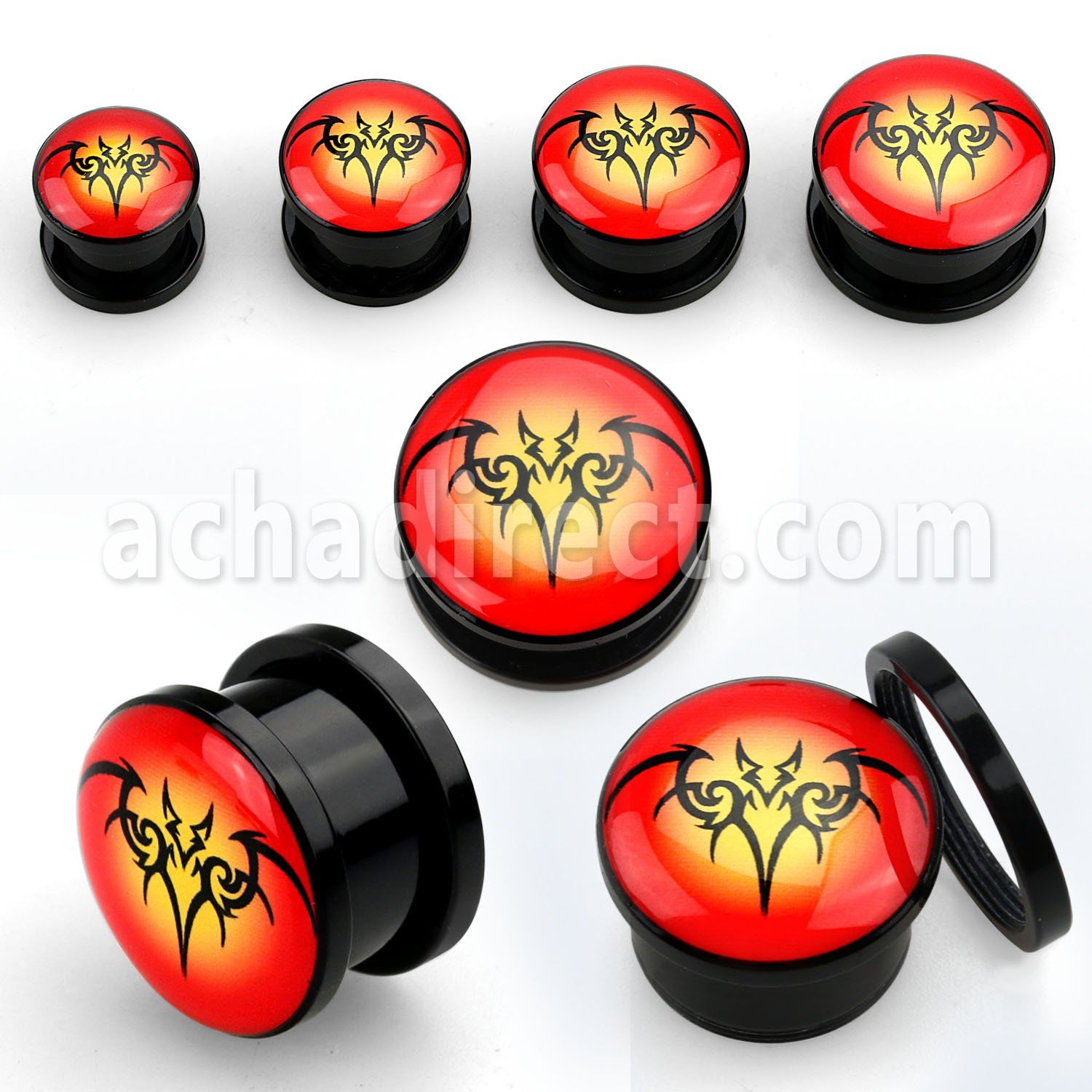 afpbat black acrylic screw fit plug w tribal dragon bat logo