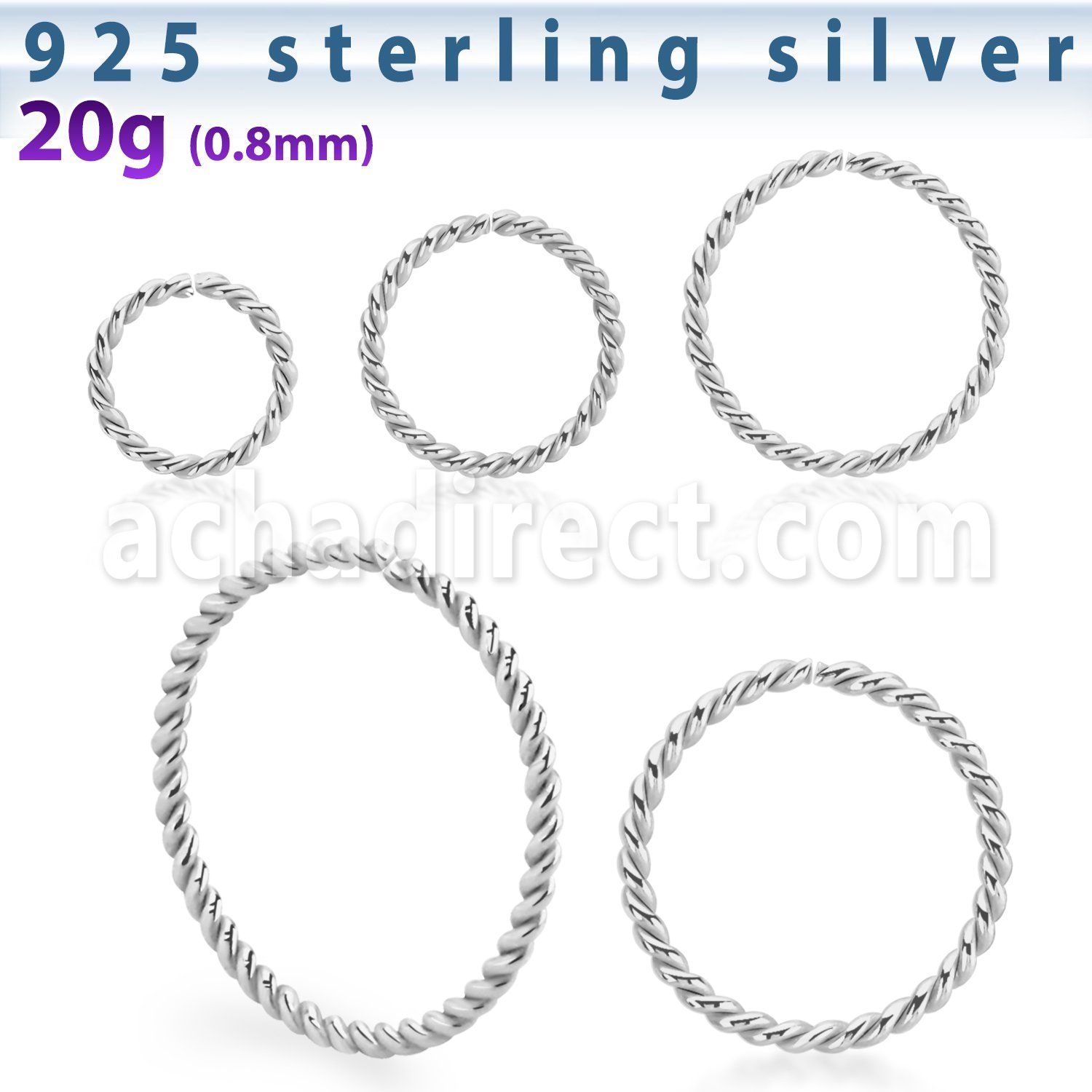 agselw20 silver seamless nose ring 20g twisted wire