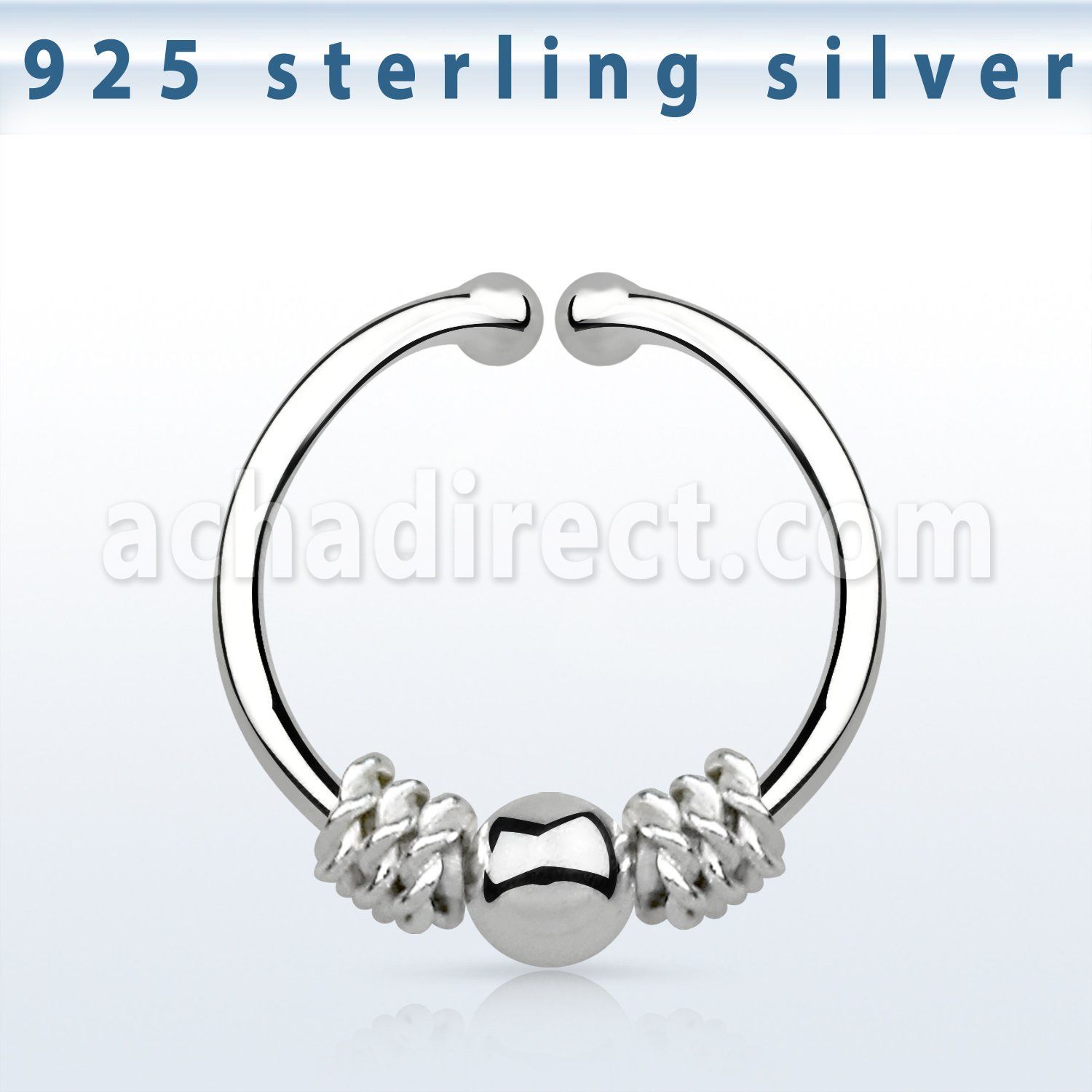 agsep12c silver fake septum ring w a balinese wire design w ball