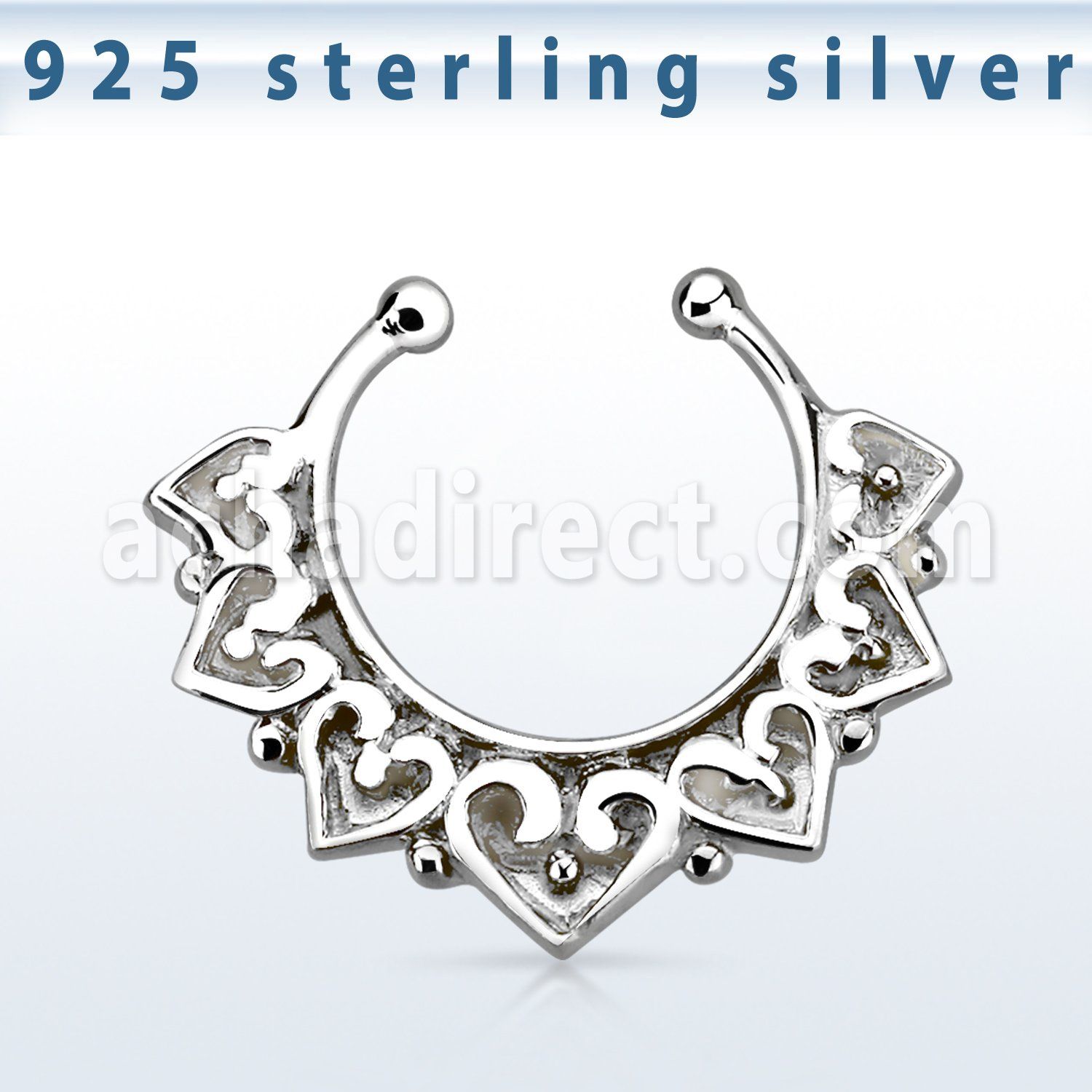 agsepd11 silver fake septum clicker wide engraved vintage design 