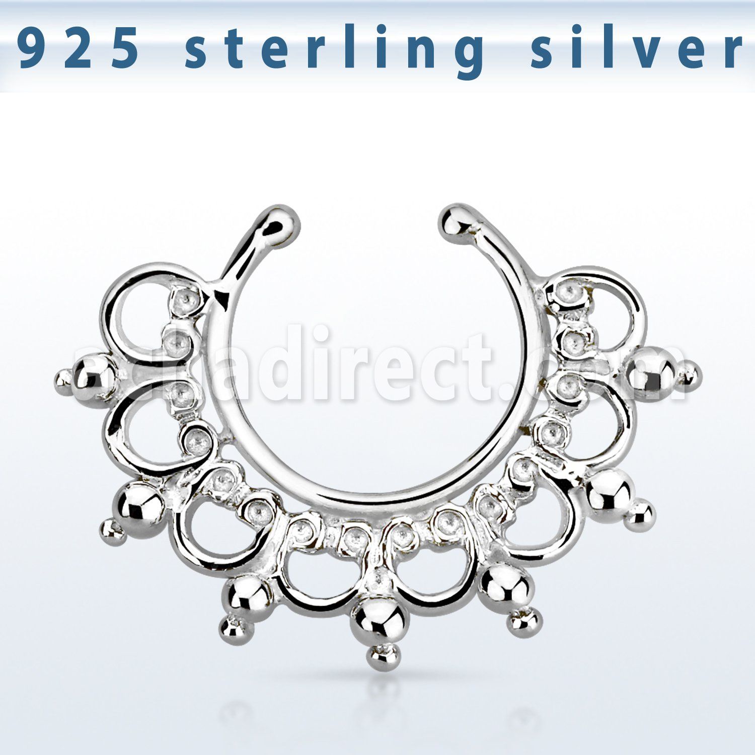 agsepd12 silver fake septum clicker engraved indian design 