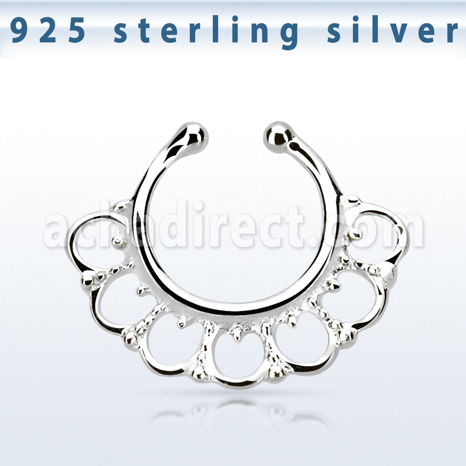 agsepd8 925 silver fake septum clicker w plain dangling design