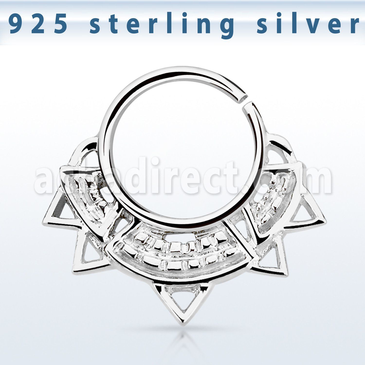 agsepv10 silver septum ring with a wide engraved indian design