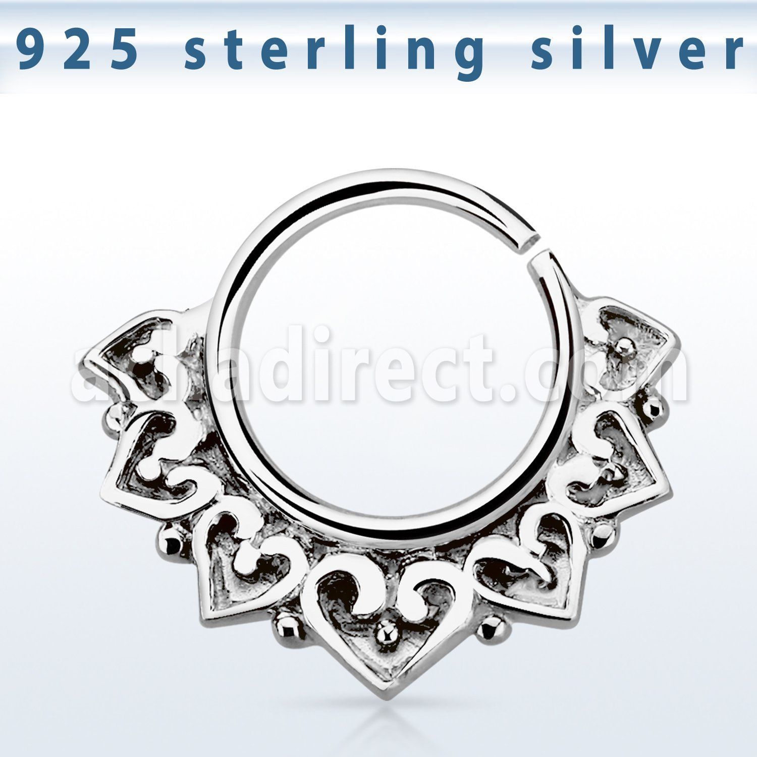 agsepv11 silver septum ring w wide engraved vintage indian design