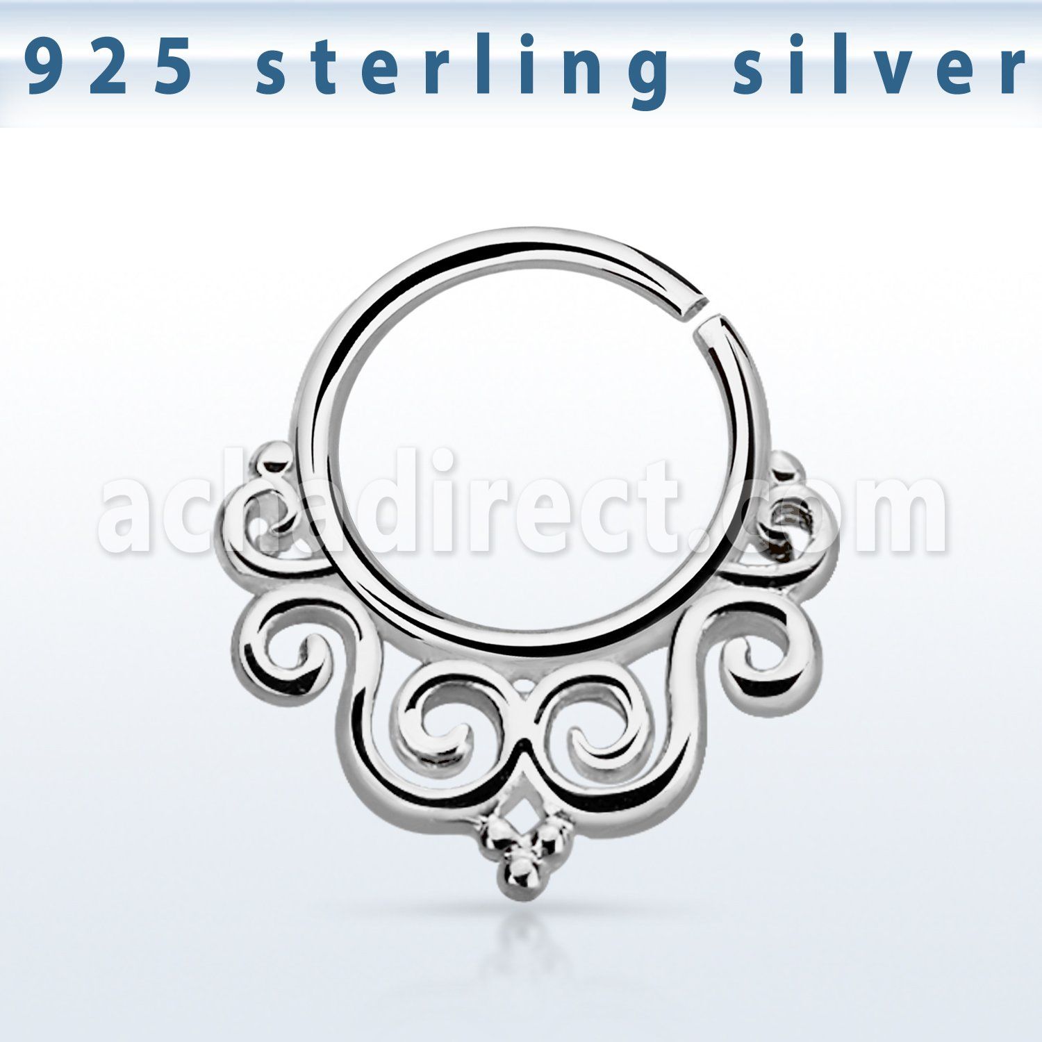 agsepv7 925 silver septum ring in a decorated indian design