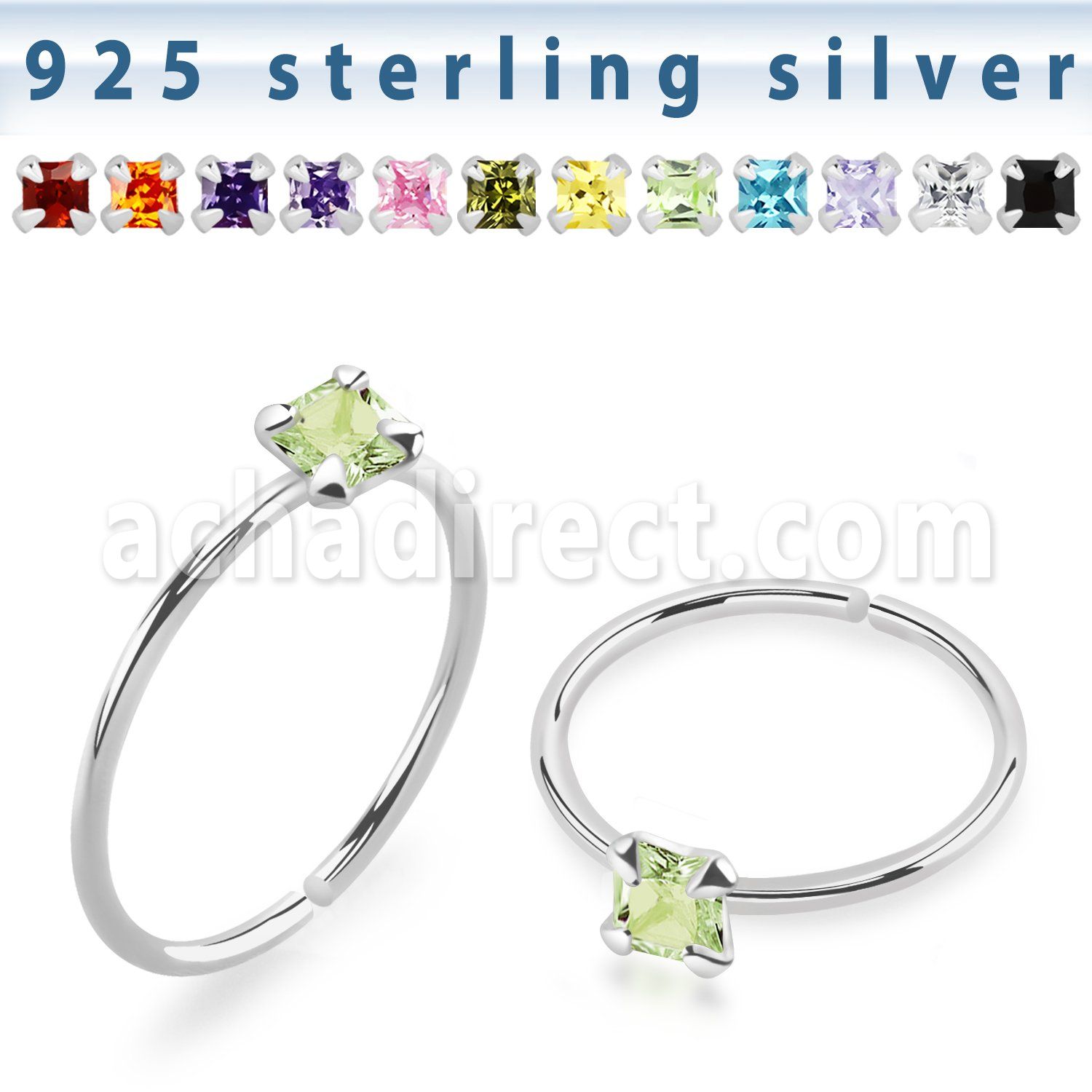 agzqm22 silver seamless nose ring 22g square colorcz