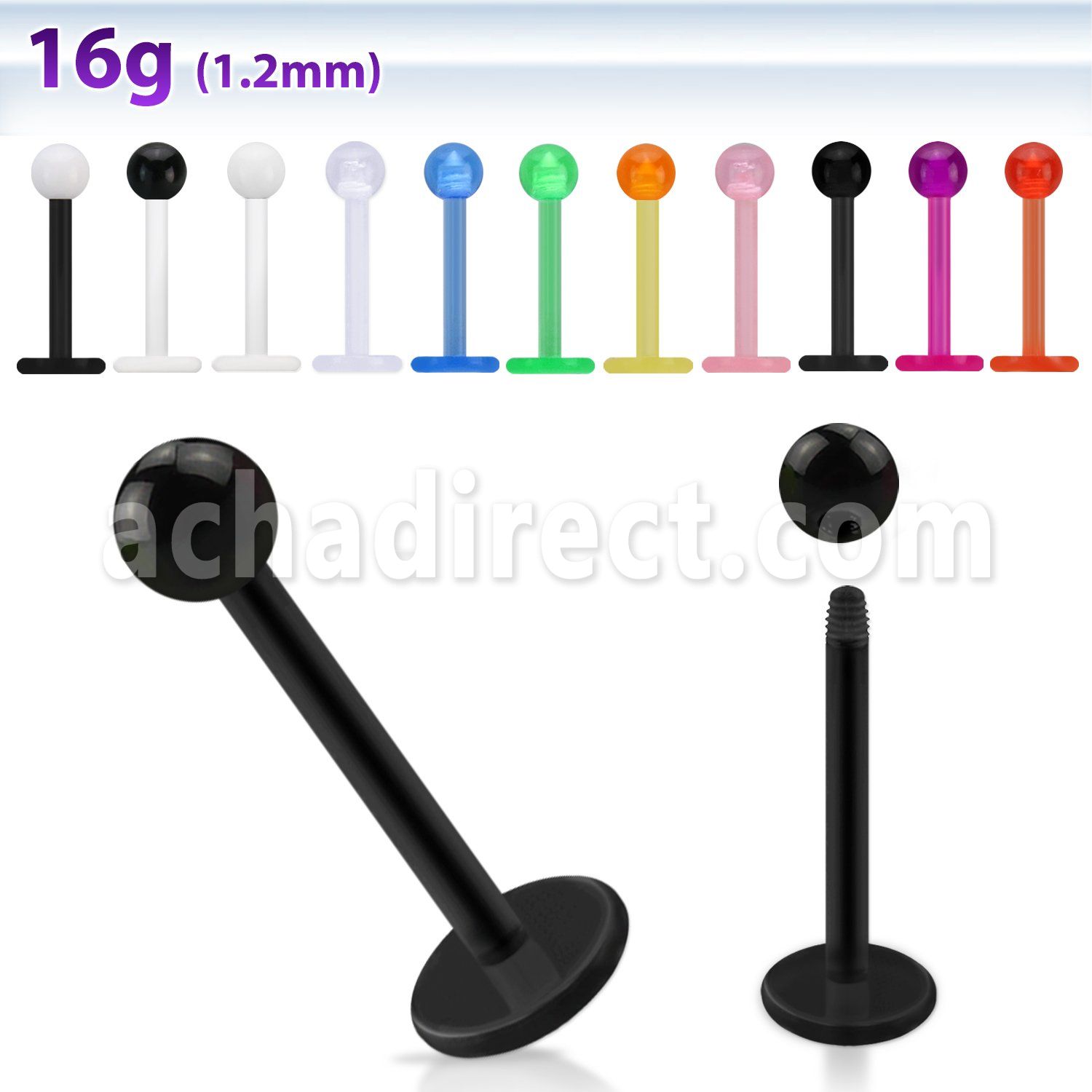 albevb flexible acrylic labret with 3mm uv ball in colors