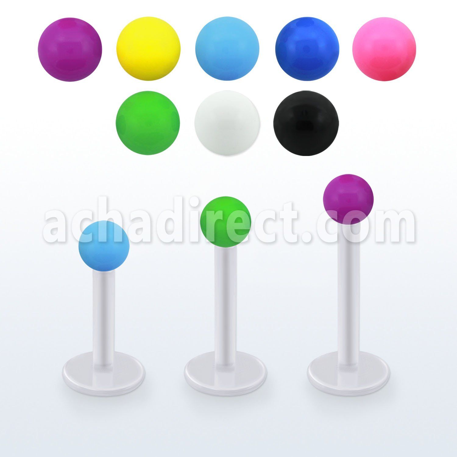 albsab25 bio  flex labret w 2.5mm acrylic ball in solid color