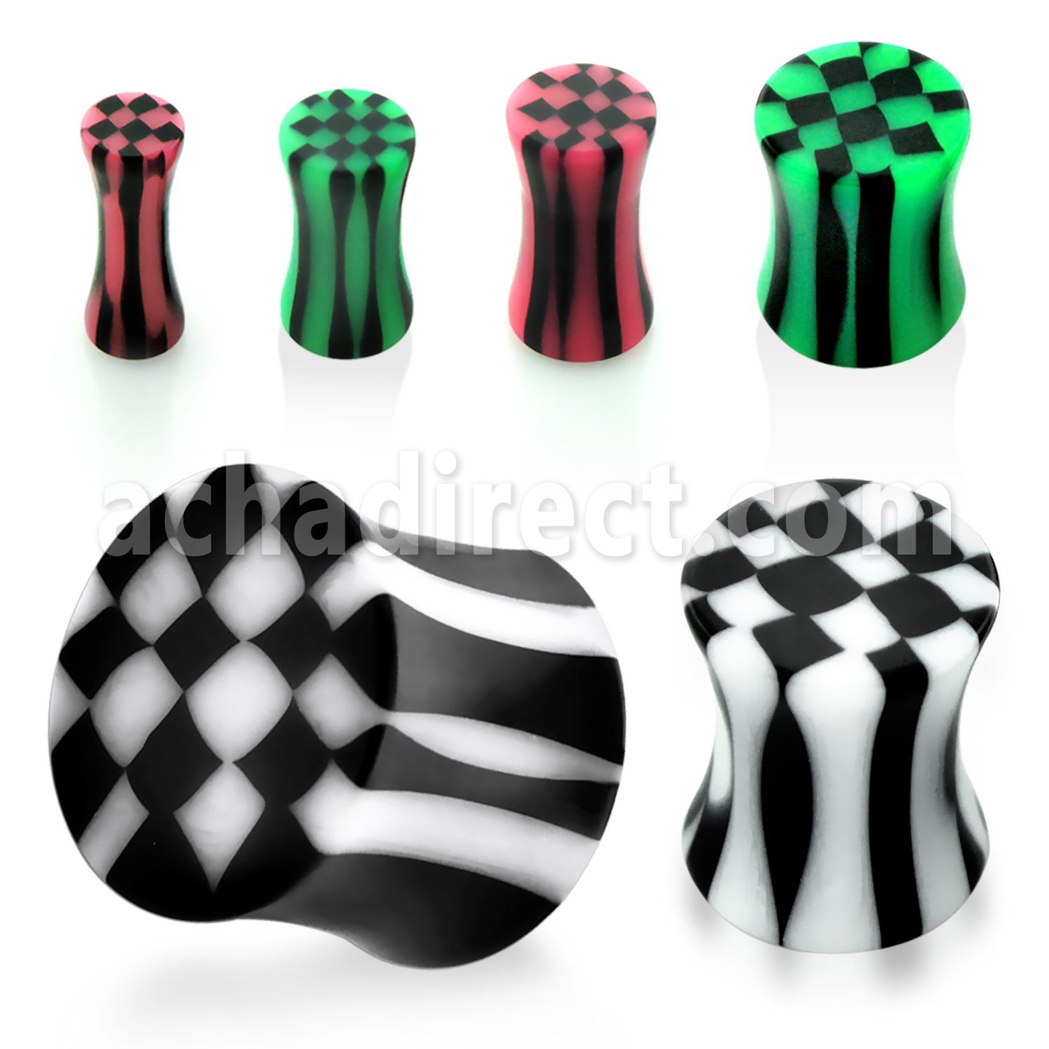 apck acrylic double flared plug with b w checkered pattern